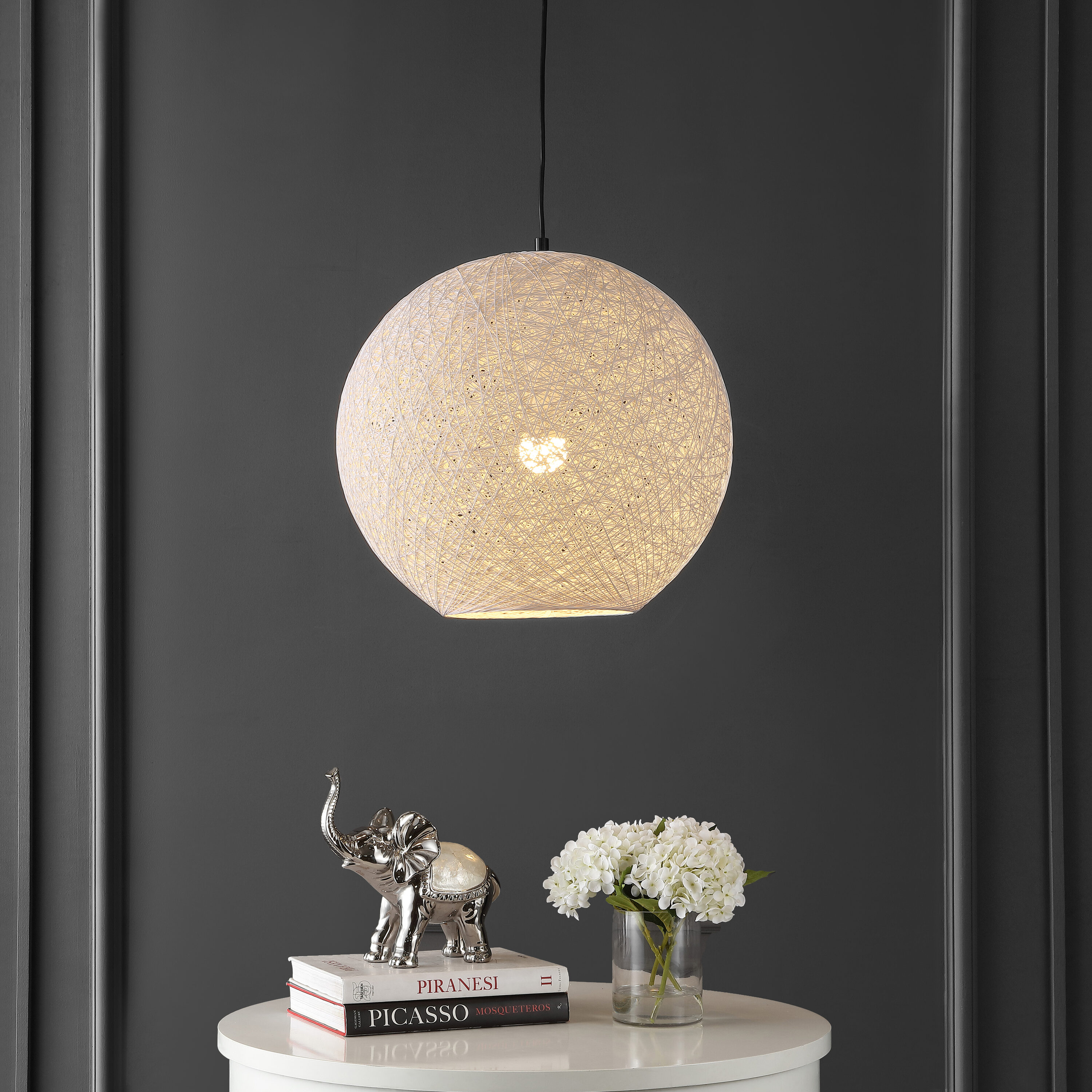 Lacey 19.5" White Bohemian Globe LED Pendant Light