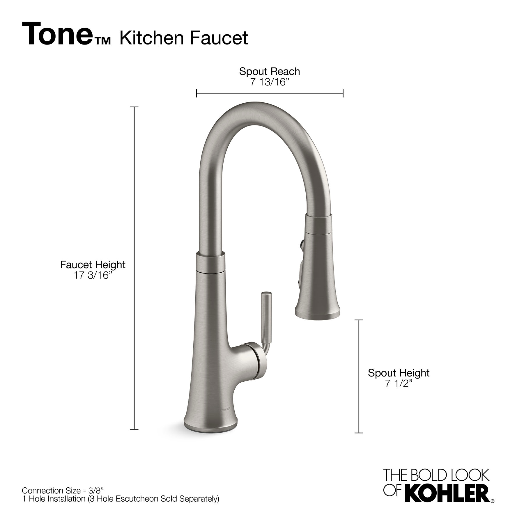 KOHLER Tone Matte Black with Moderne Brass Single Handle Pull-down