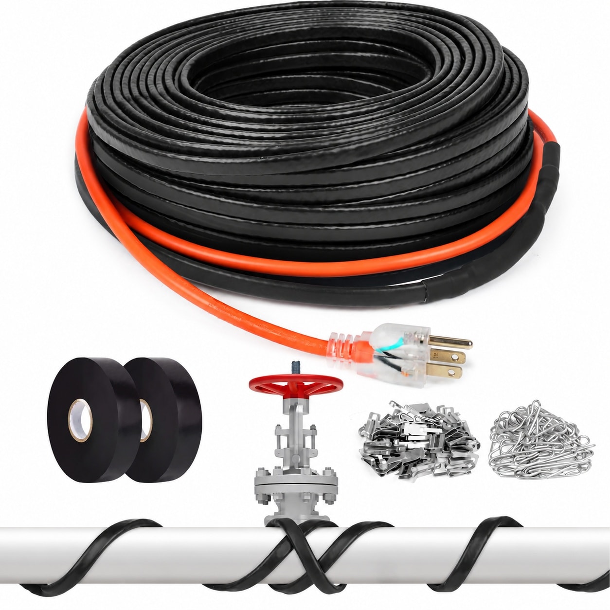 Afoxsos  200FT Heat Tape for Water Pipes 120V 5W per Foot Waterproof Heating Cable for Freeze Protection and Pipe Deicing