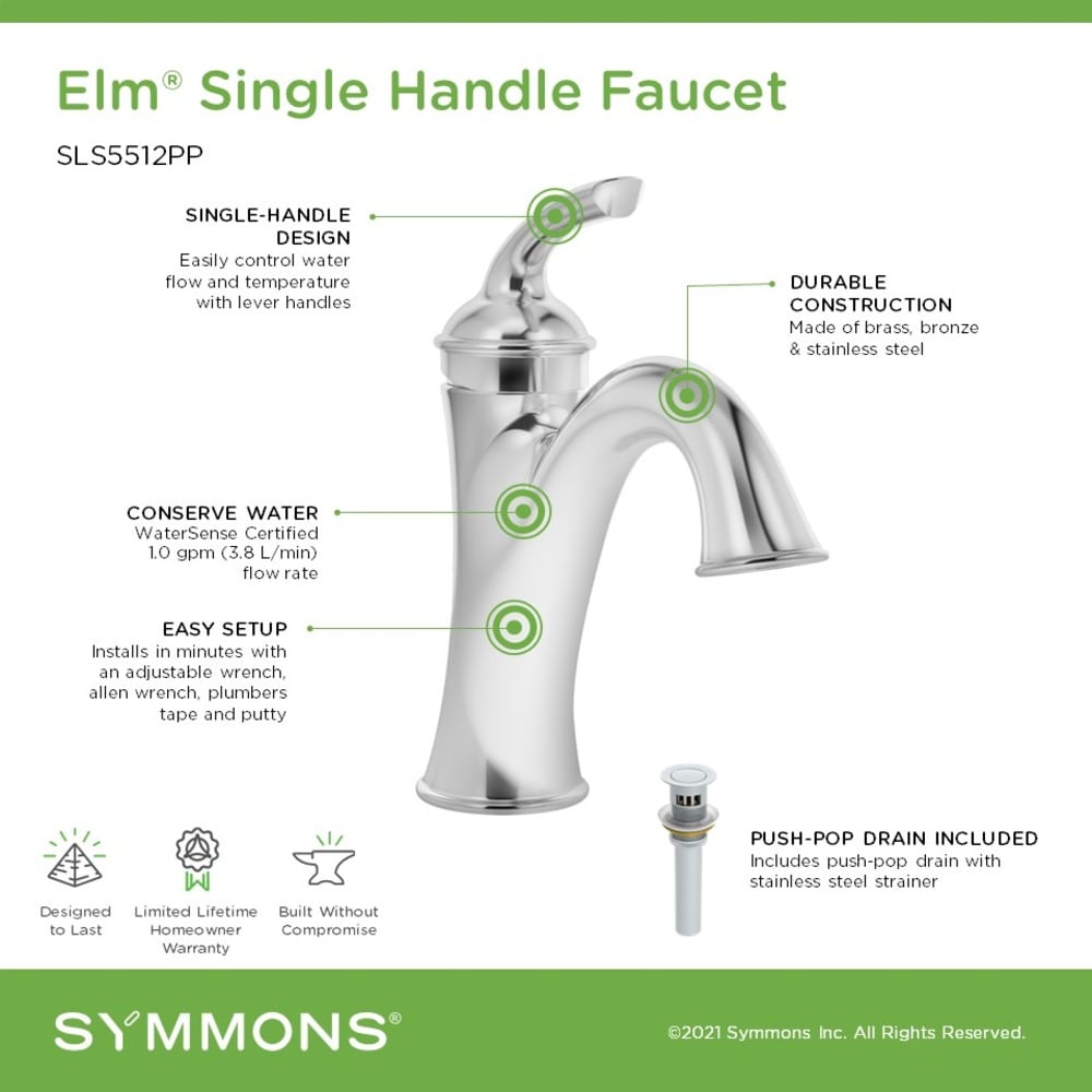 Symmons Elm Polished Chrome Single Hole 1-Handle WaterSense Bathroom ...