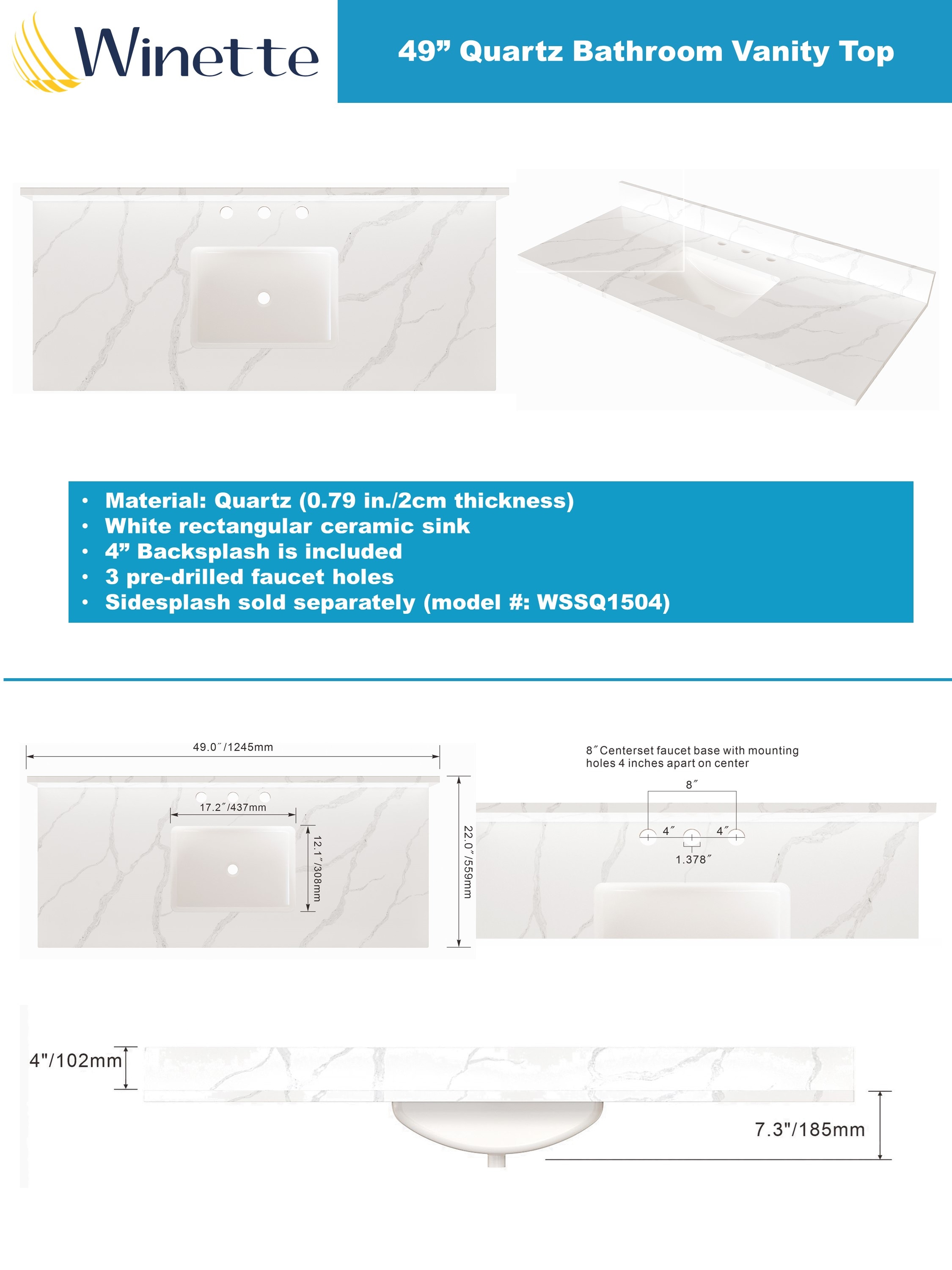 Winette WVTQ1504-49 Vanity-Tops - View #2