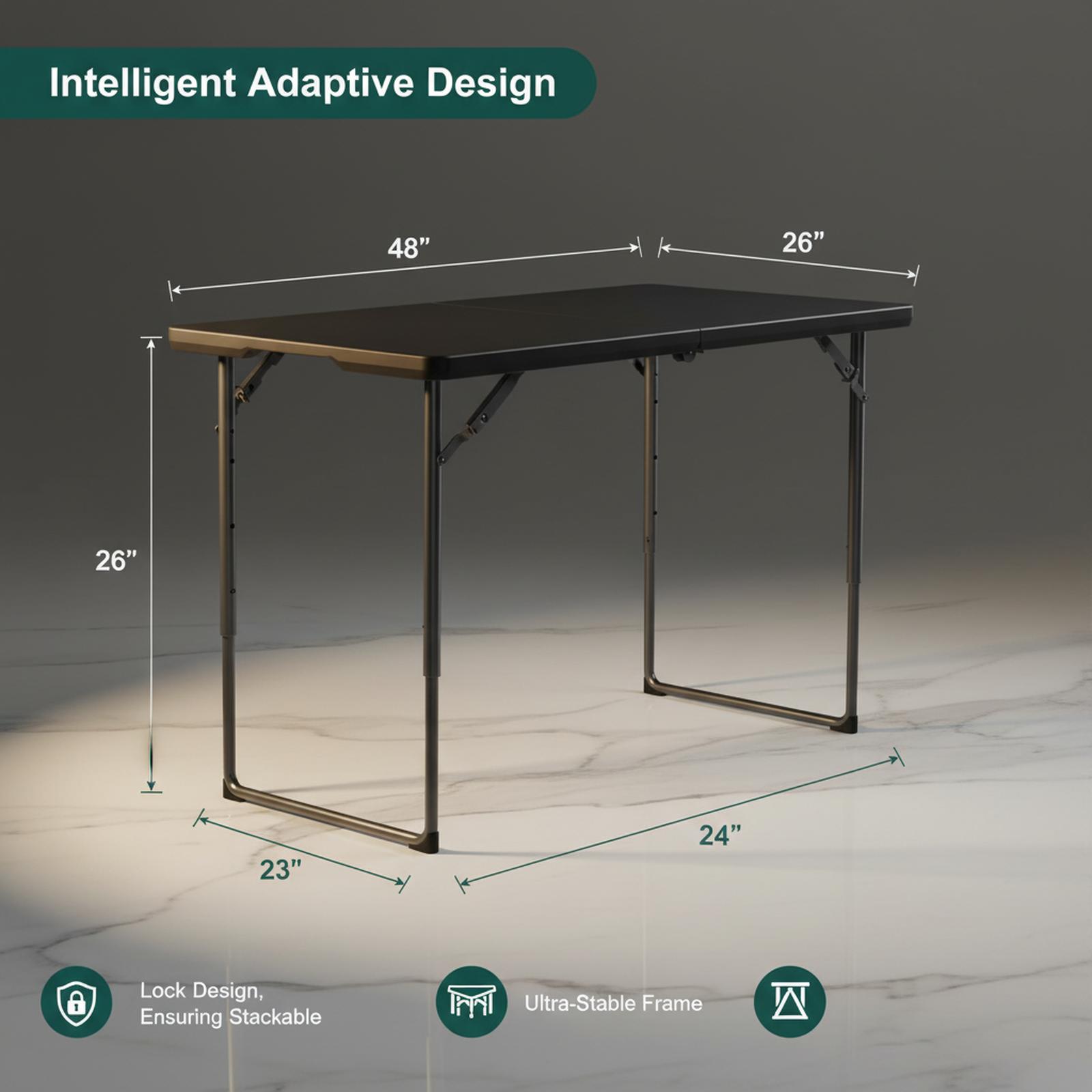 Baginizer Folding Table Heavy Duty Fold-in-half Plastic Adjustable ...