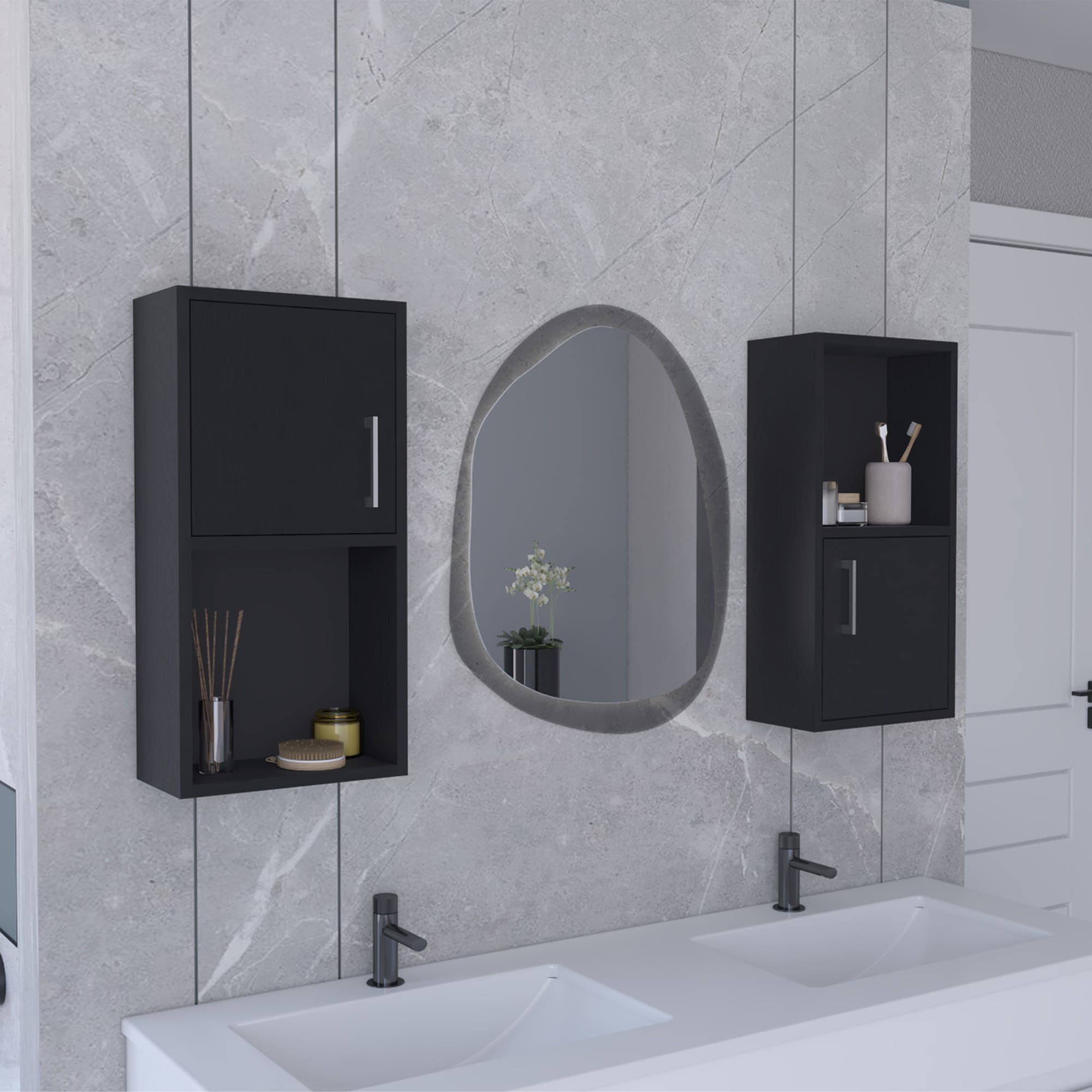 HyperDrop Cart Engineered Wood Wall Mounted Bathroom Medicine Cabinet with Open and Closed Storage 2 Pack