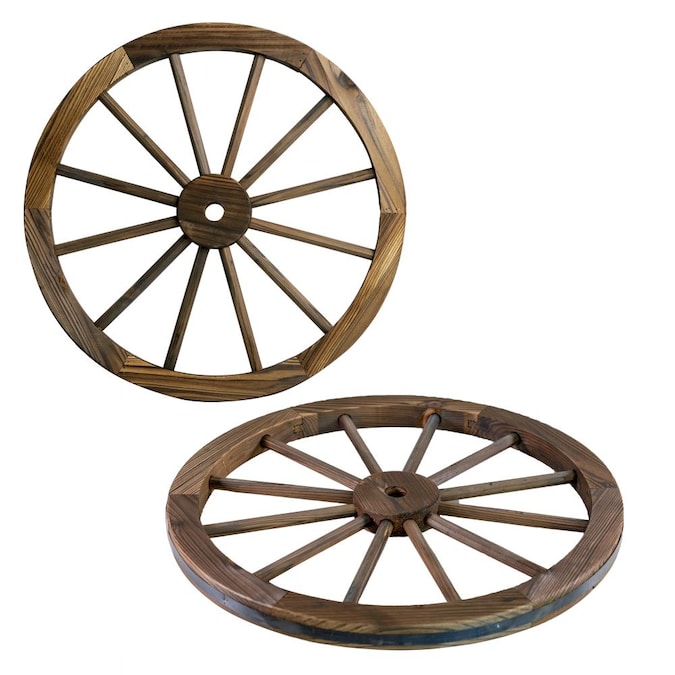 Sun Ray 24 In Wooden Wagon Wheel 2 Pk, Decorative Wooden Cart Wheels