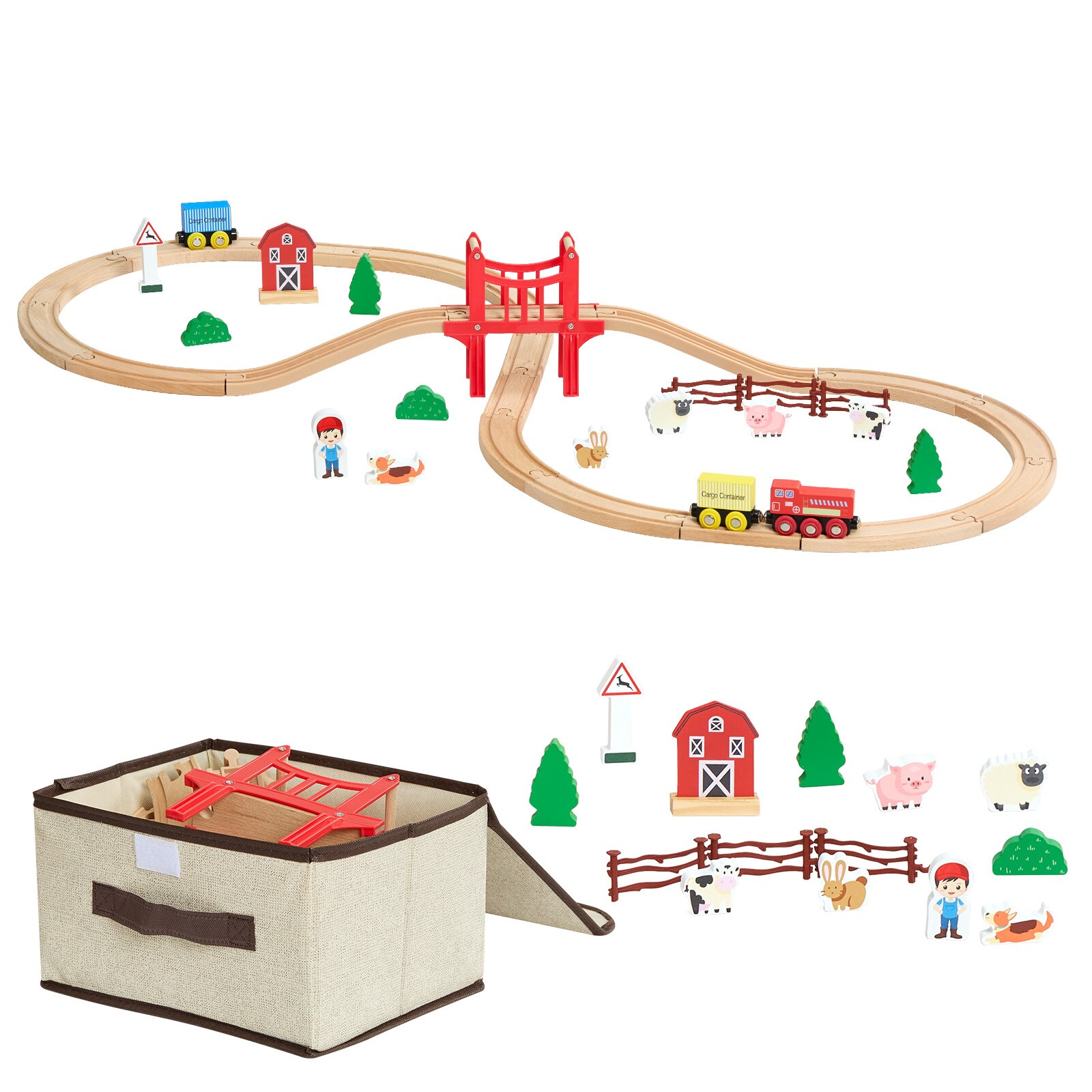 GIVIMO 39 Piece Wooden Train Set with Magnetic Trains for Kids and
