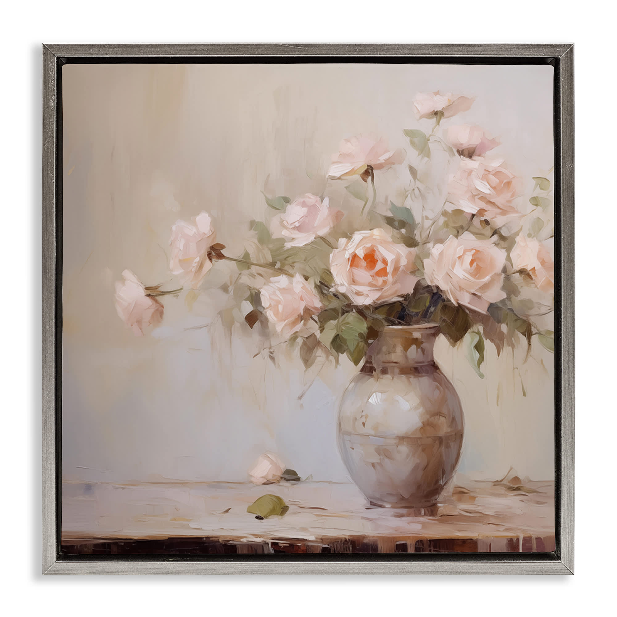 Stupell Industries BT-630-FFL-24X24 Romantic Rose Bouquet Gray Framed Floater Canvas Wall Art design by Arlington Prints 25 x 25