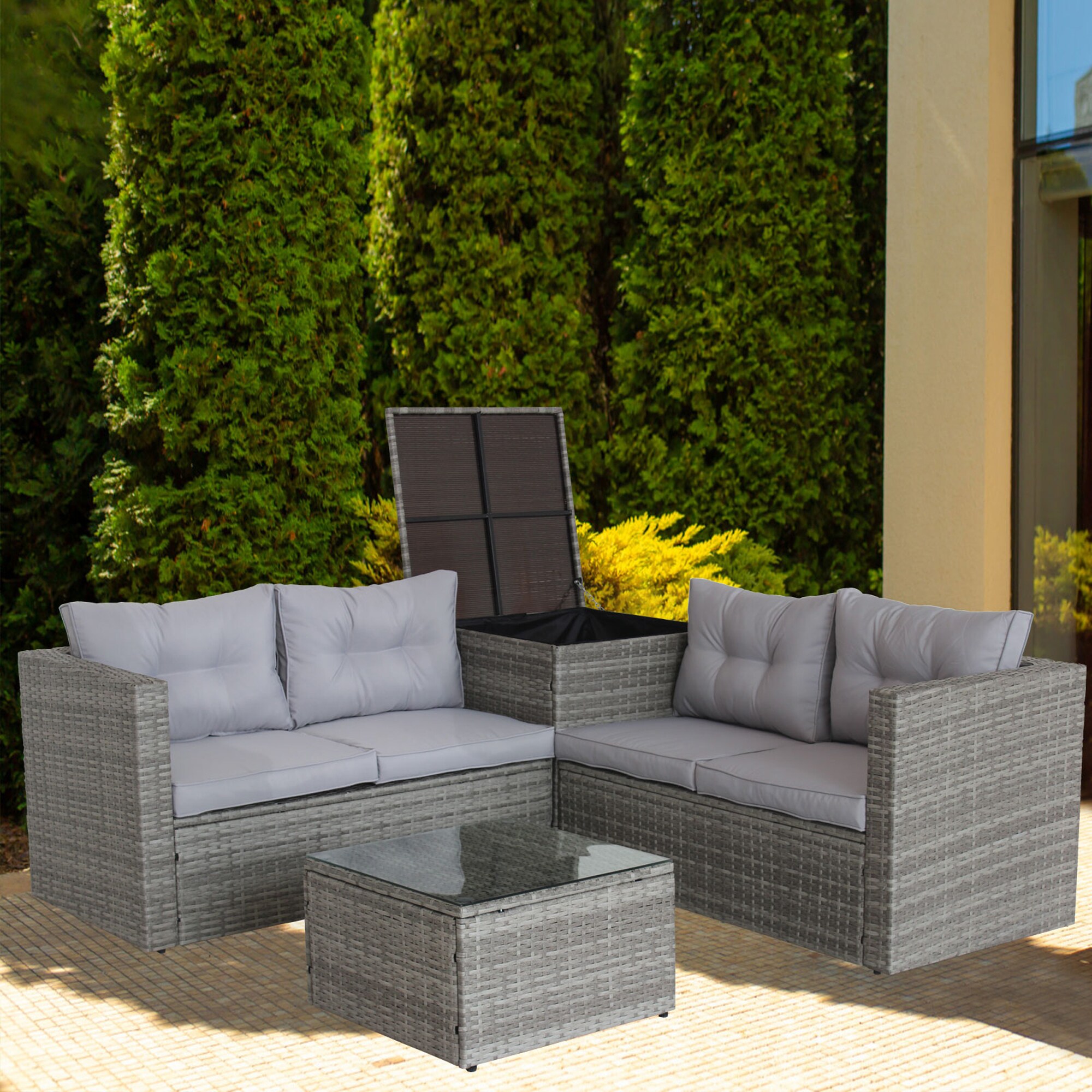 ModernLuxe L-W209S00014 4 -Piece Rattan Patio Conversation Set with Gray Cushions