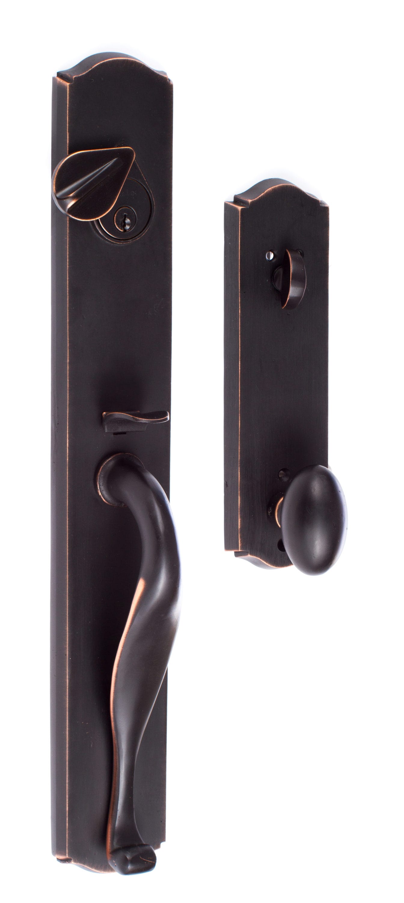 Lockset Reversal Front Single Door Hardware Set Lama, Grip Entry Door Lock Set with Lever Handle and Deadbolt, Vintage Antique Copper, Bronze