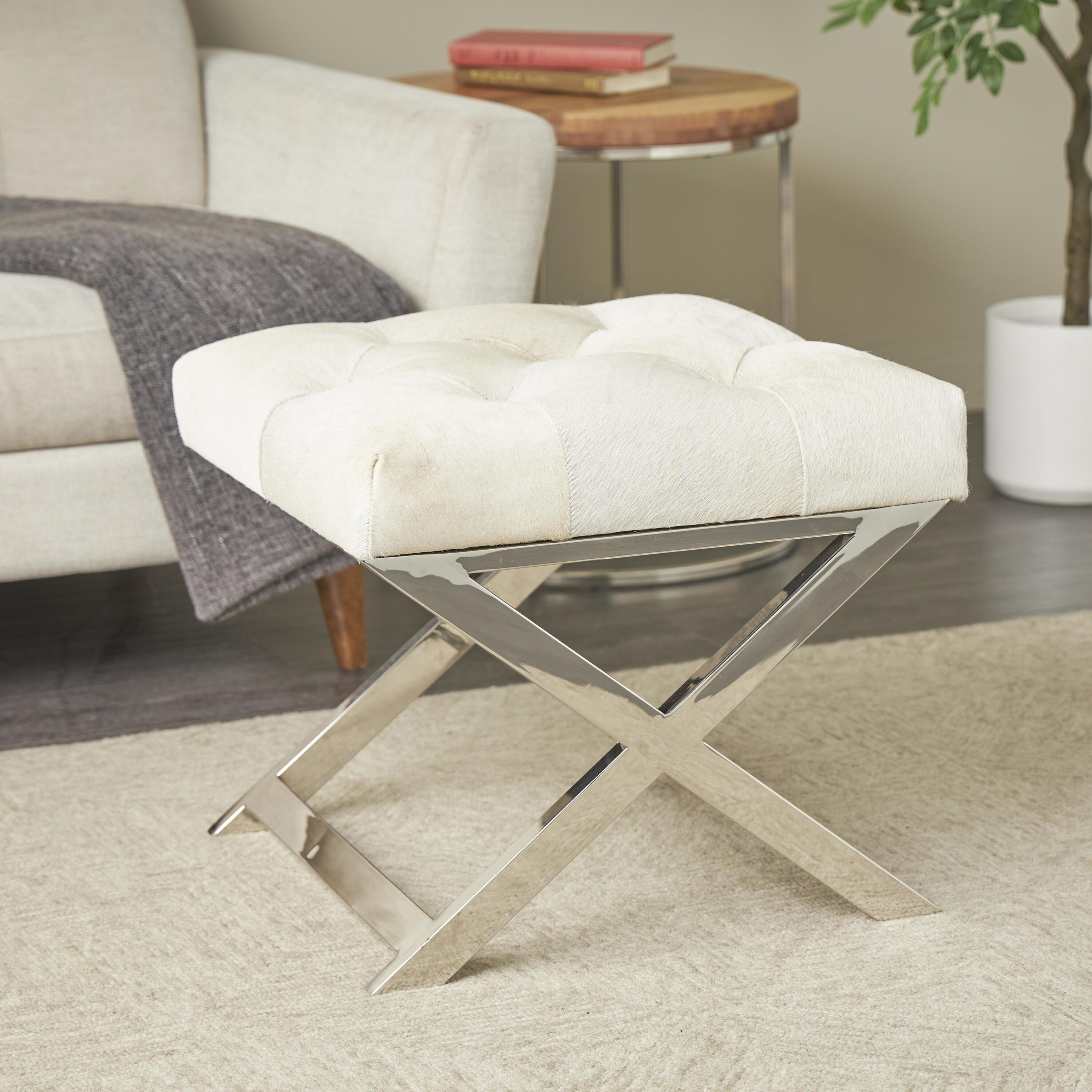 Grayson Lane 821941 Modern Light Gray Tufted Ottoman