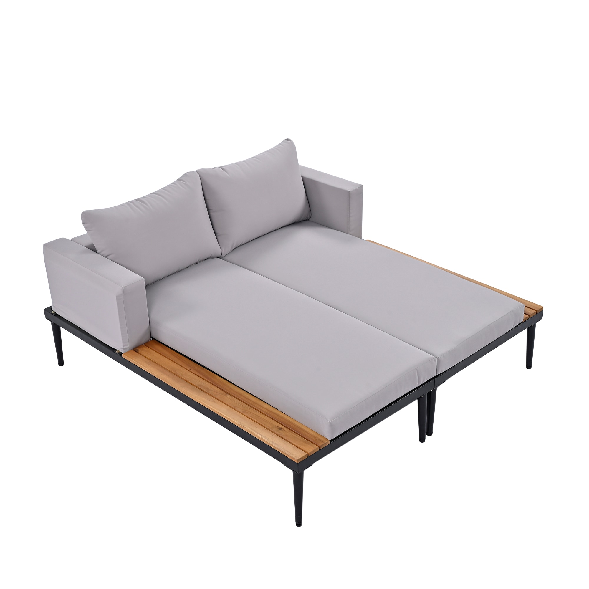 CASAINC CA-3A125 2 in 1 Padded Chaise Lounges Outdoor Daybed with Gray Cushions and Iron Frame