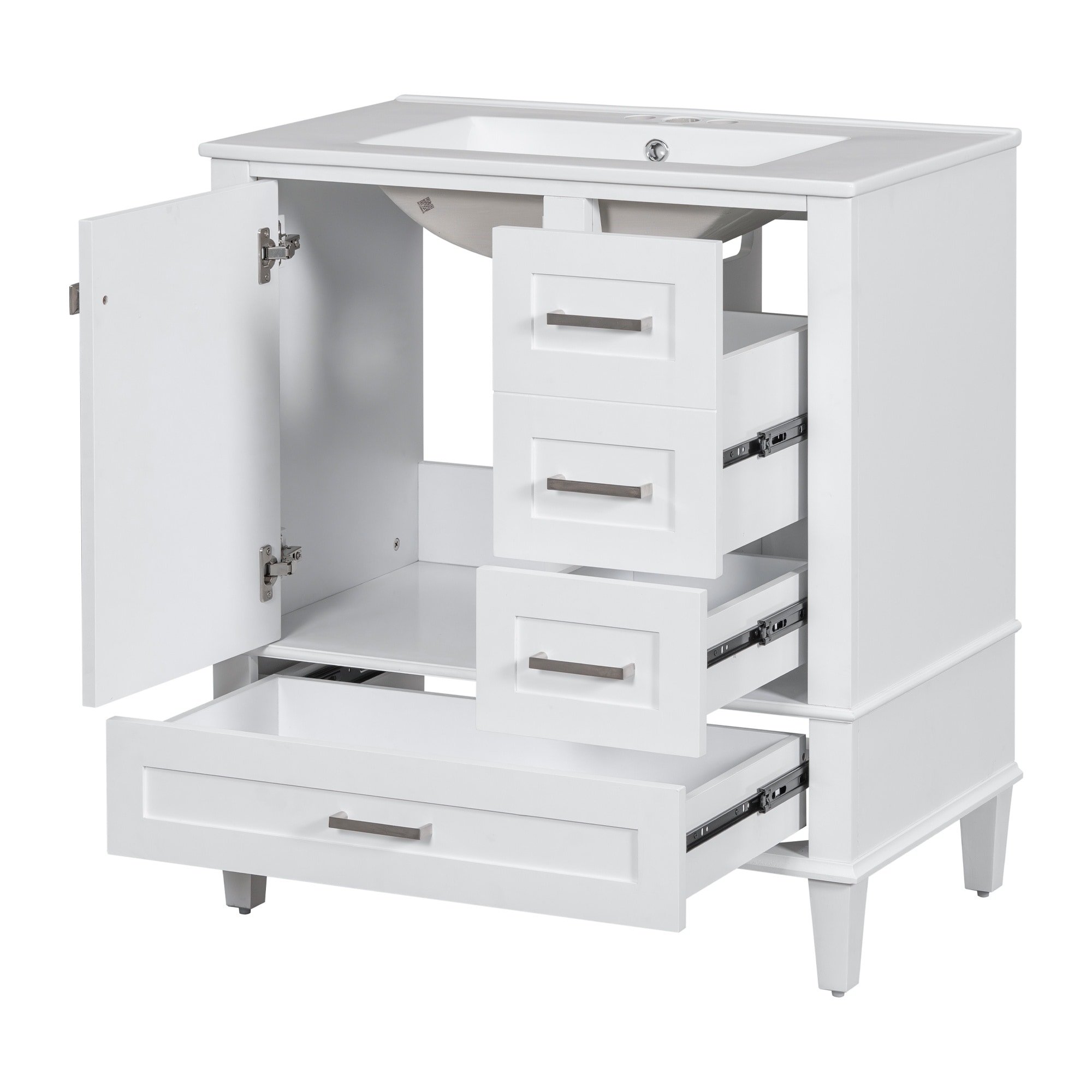 LIVACA 30 inch White Solid Wood Frame Bathroom Vanity with Ceramic Sink and Soft Close Door