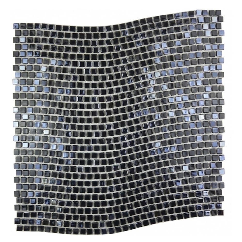 Abolos LWSGALWAVY-SP Galaxy Black 12-in x 12-in Iridescent Glass Encaustic Mosaic Wall Tile ( 10-sq ft Carton )