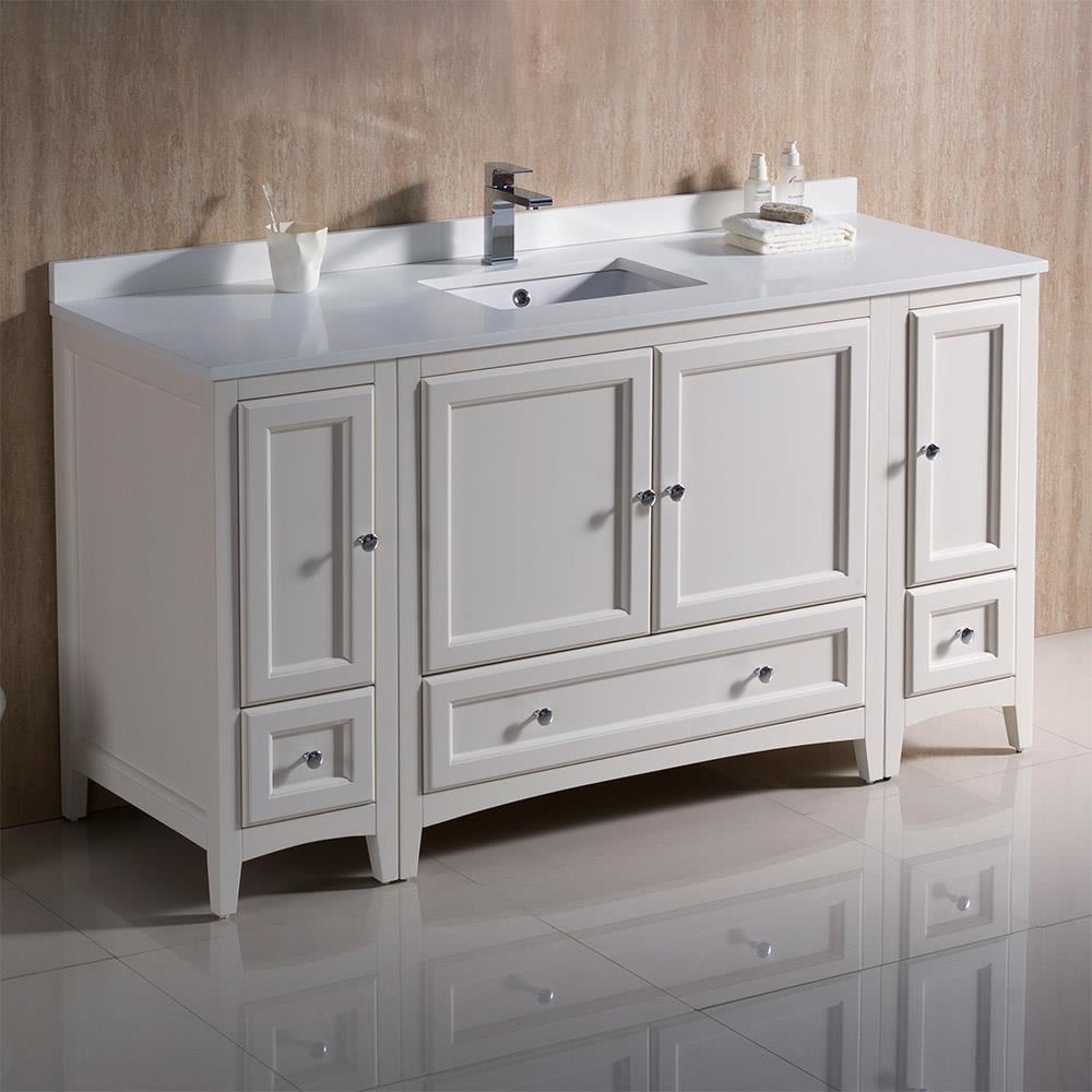 Oxford 60" Antique White Quartz Stone Vanity with Ceramic Sink