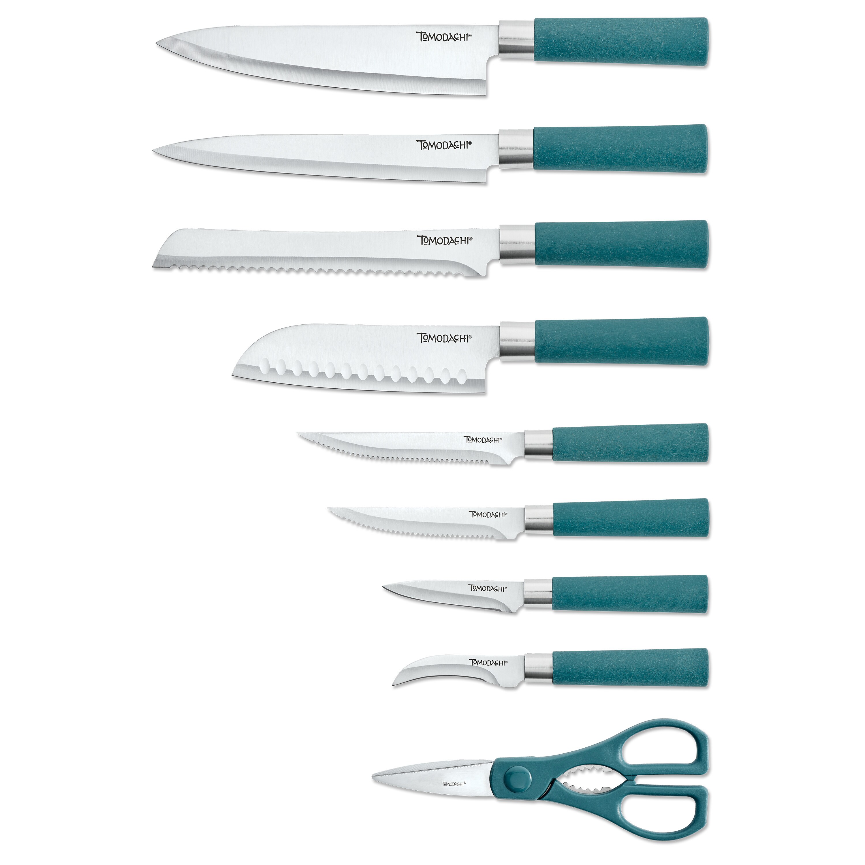 Haruto 15-Piece Turquoise Stainless Steel Knife Set with Block
