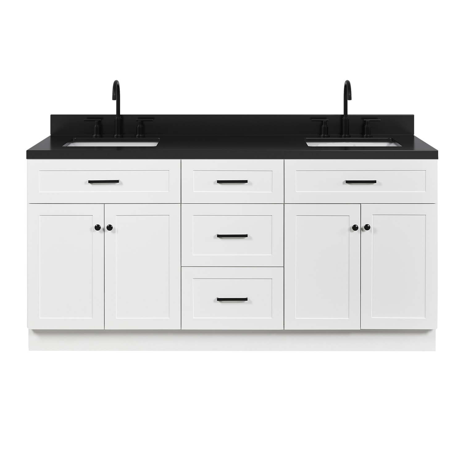 ARIEL Henley 72-in White Undermount Double Sink Bathroom Vanity with Carbon Black Quartz Quartz Top