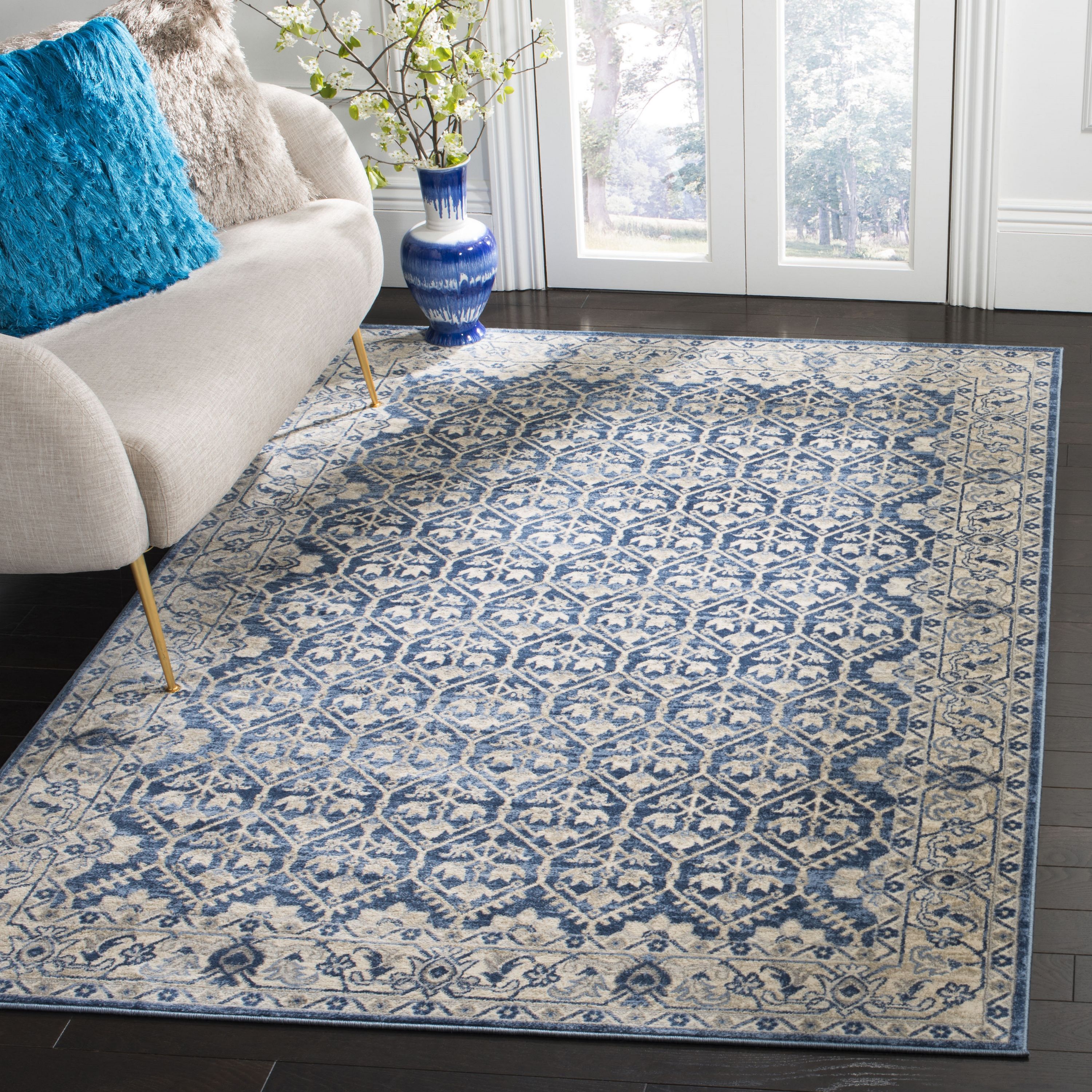 Safavieh Brentwood Pilaf 8 x 10 Navy/Light Gray Indoor Distressed ...