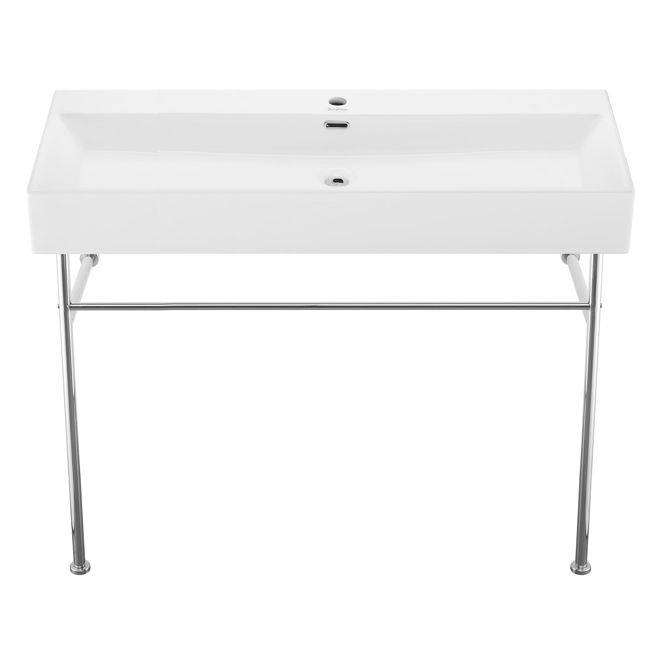 Swiss Madison SM-25-CSREI14WH Reims Ceramic Wall-mount Modern White/Chrome Console Sink with Base ( 17.0-Inches x 39.5-Inches x 35.5-Inches )