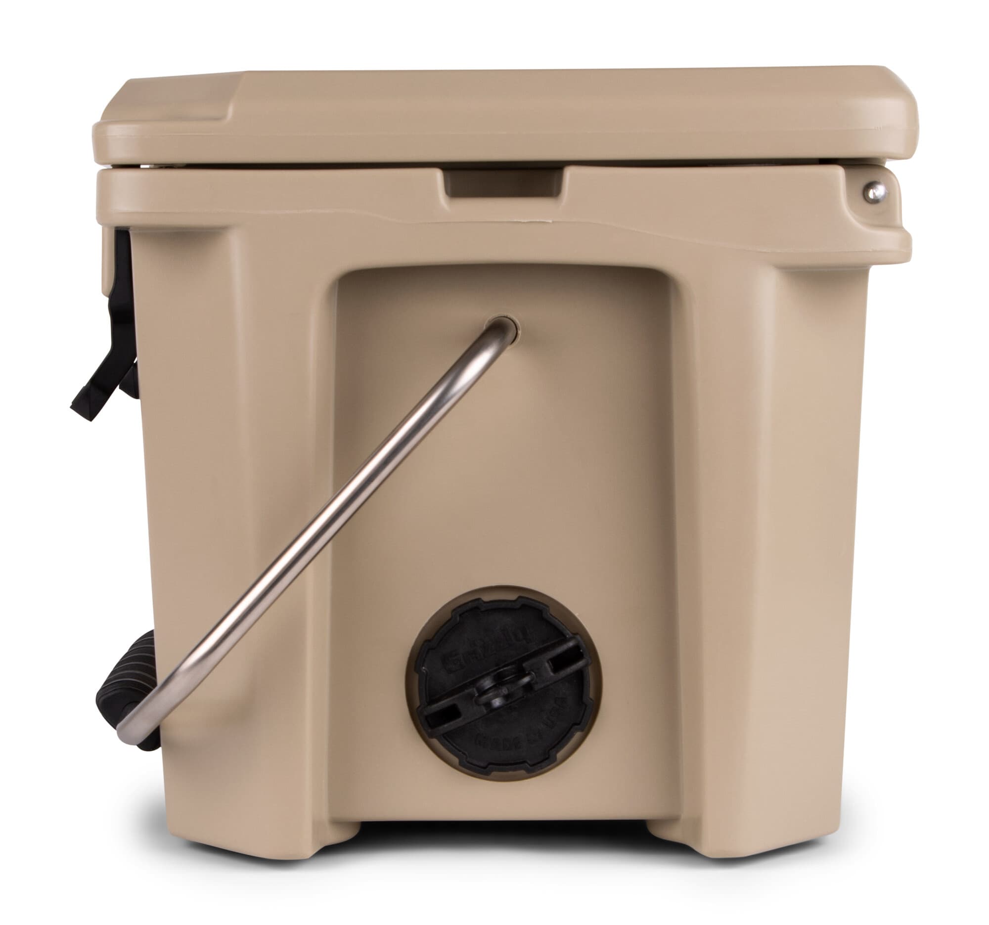 Grizzly Coolers USAMade Tan 24Can Rotomolded Insulated Chest Cooler with Drain Plug in the