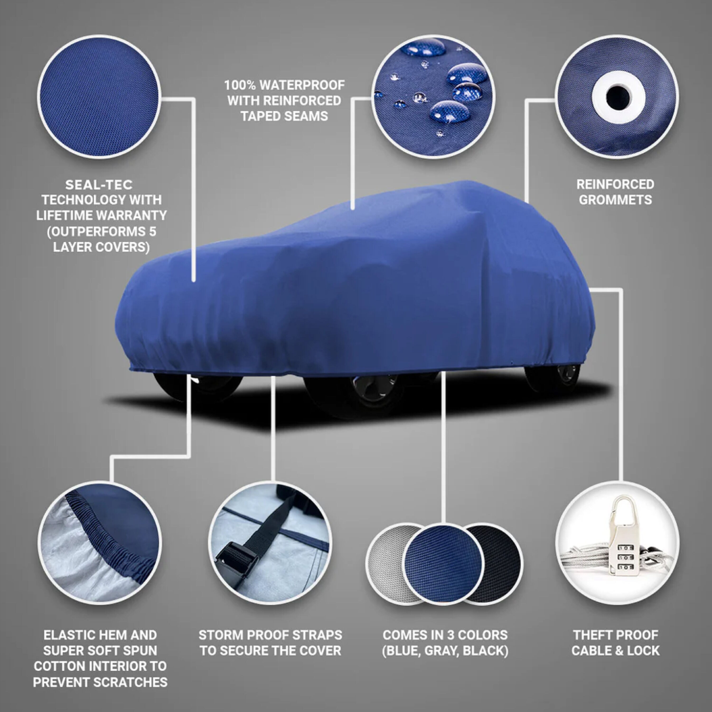 Seal Skin Covers Large SUV Universal Car Cover - Indoor/Outdoor, Blue, Waterproof with SEAL-TEC Technology | 02-210-BL-7