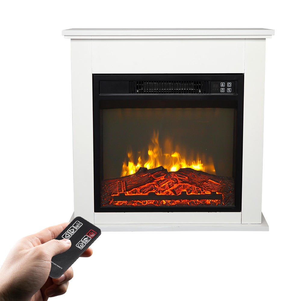 SUNCREAT Electric Mantel Fireplace 1400W Adjustable Heat with 3 Flame Levels Remote Control Wooden Cabinet Black for Bedroom Living Room All Season Use