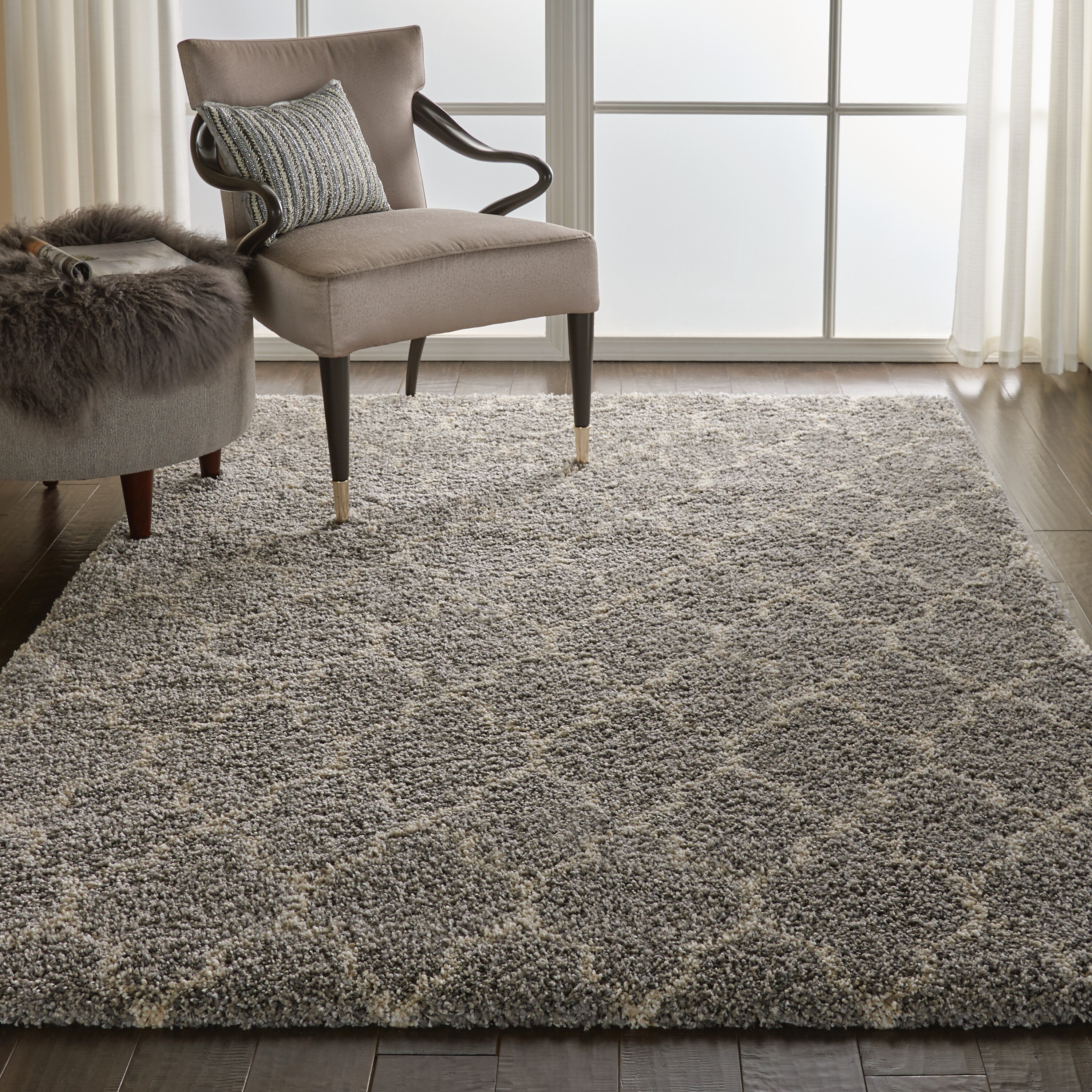 Nourison 22646 Amore 5 x 7 (ft) Polypropylene Ash Rectangular Indoor Abstract Area rug