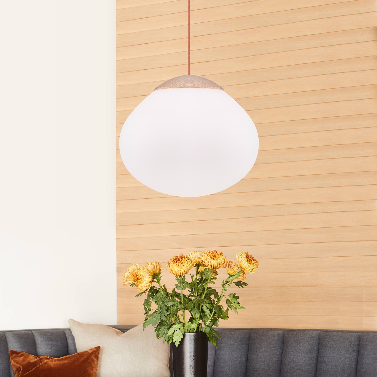 MENCOLULU 12.6 inch Teardrop-Shaped Opal Glass Pendant Lighting 1 -Light Brown Modern/contemporary White glass Globe Medium Hanging Convertible pendant/Semi-flush Light