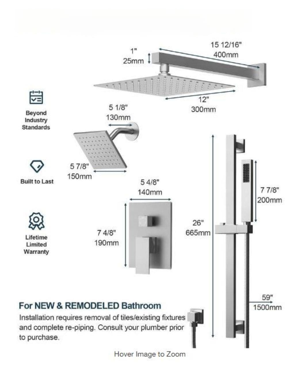 GRANDJOY SFS-1059-NK10 Showerhead-Bar-Panels - View #12