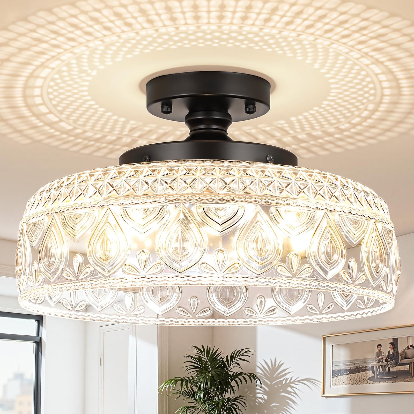 Oyezvary  3-Light Semi Flush Mount Ceiling Light 11.81 x 8.03 x 4.72 Inch Modern Black Globe Glass Fixture for Kitchen Hallway Entryway