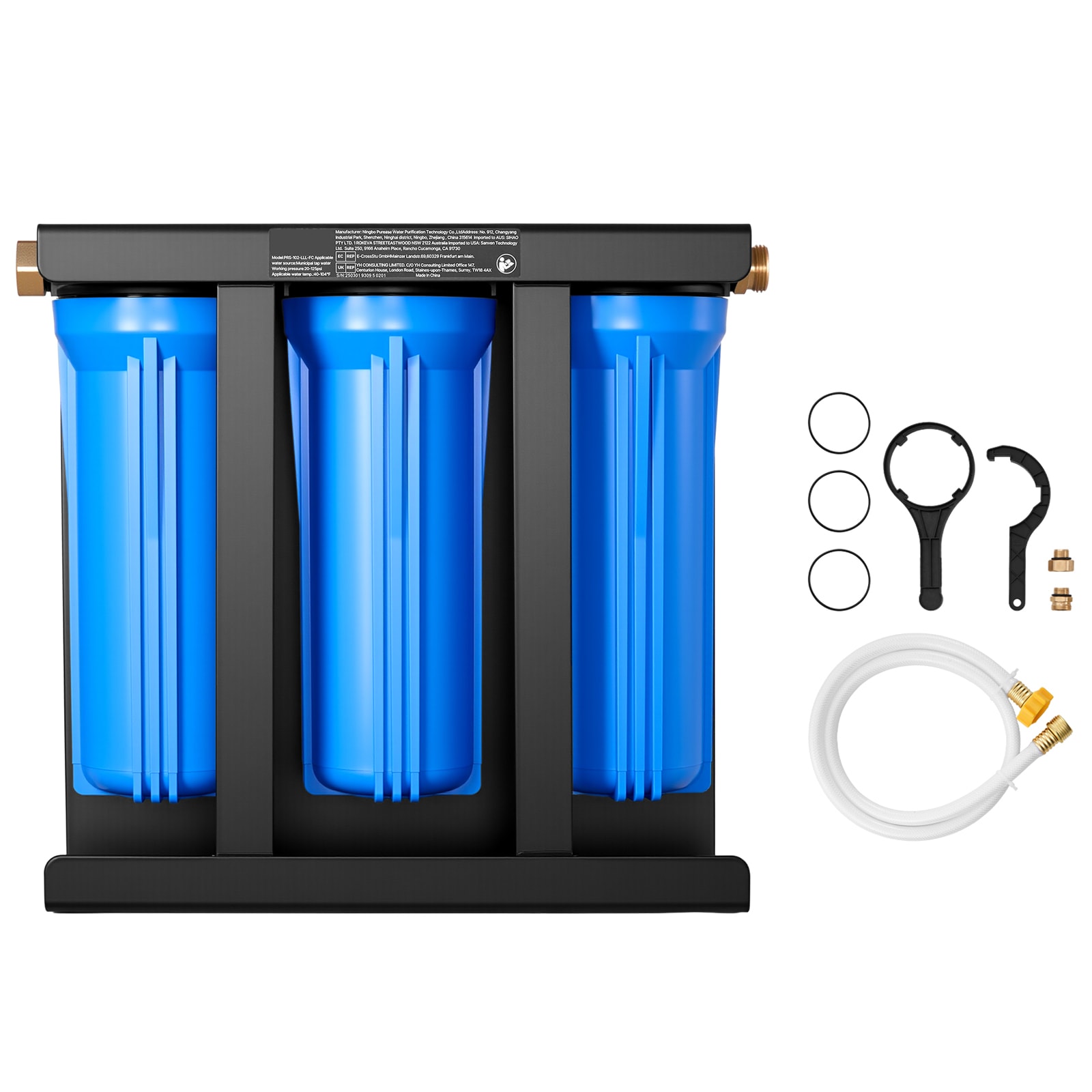 GIVIMO - 3-Cartridge RV Water Filter System with 0.2-Micron Final Stage Carbon Steel Bracket and ...