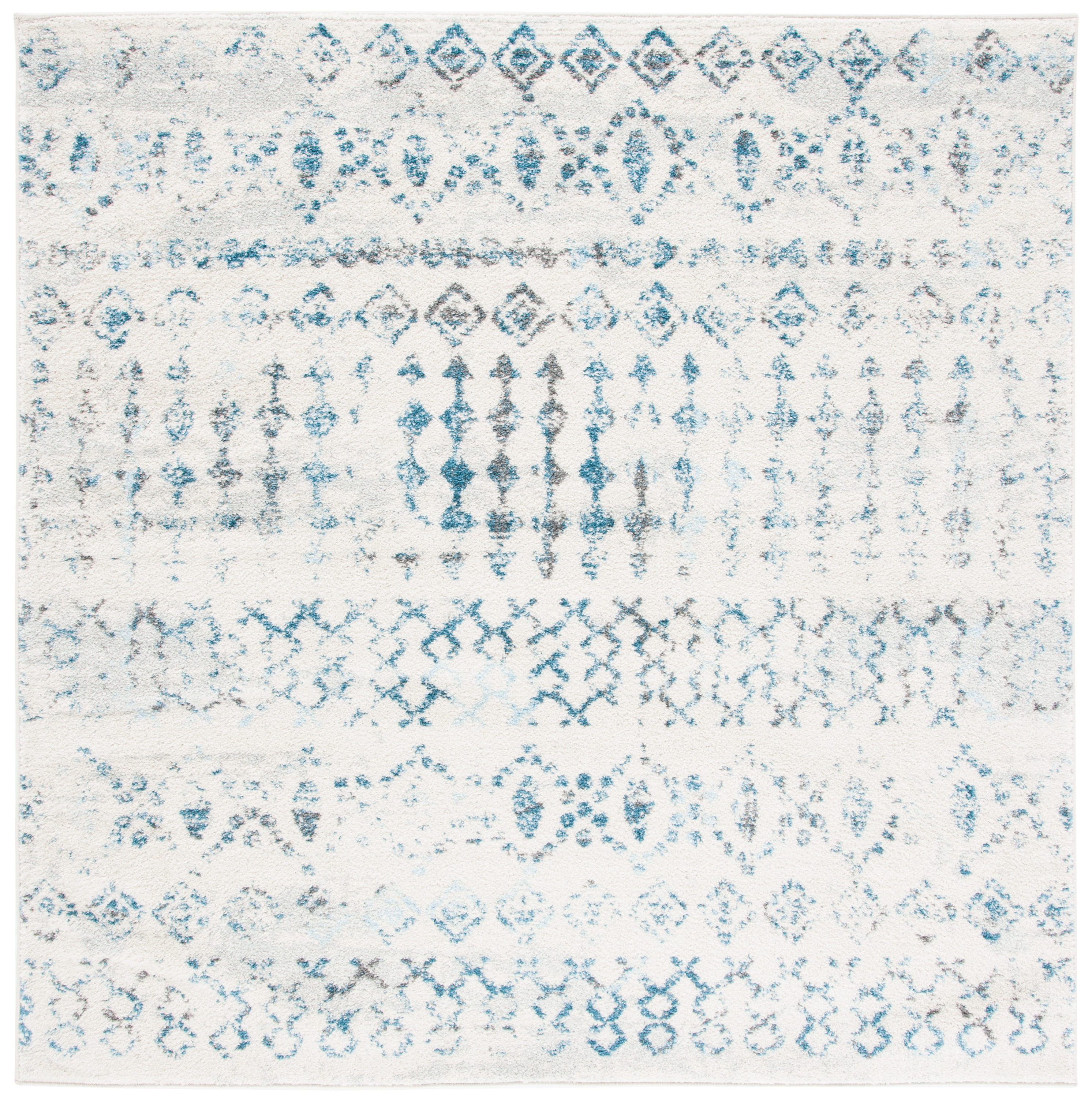 Safavieh TUL240C-7SQ Tulum Astra 7 x 7 (ft) Loomed Polypropylene Ivory/Turquoise Square Indoor Geometric Bohemian/Eclectic Area rug