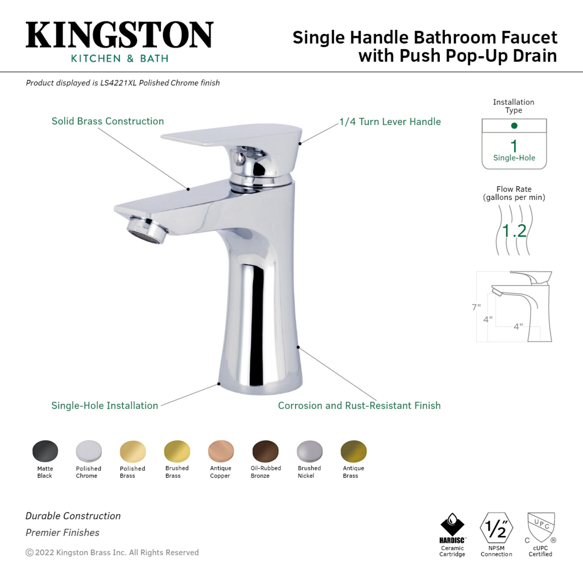 Kingston Brass WLLS4228XL Lavatory-Faucets - View #3