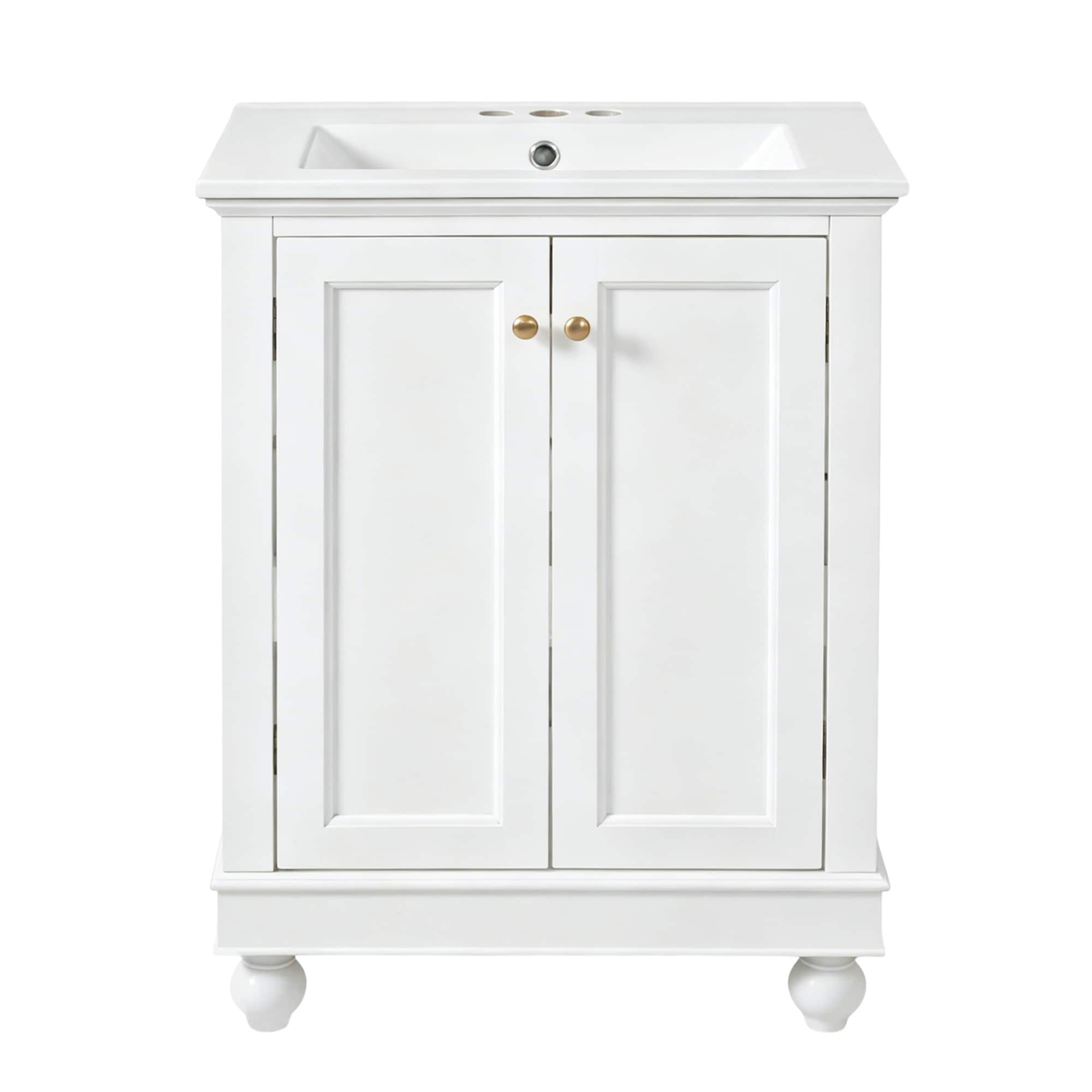 LIVACA 24 inch White Ceramic Sink and MDF with Solid Wood Bathroom Vanity Cabinet with Soft-Closing Storage
