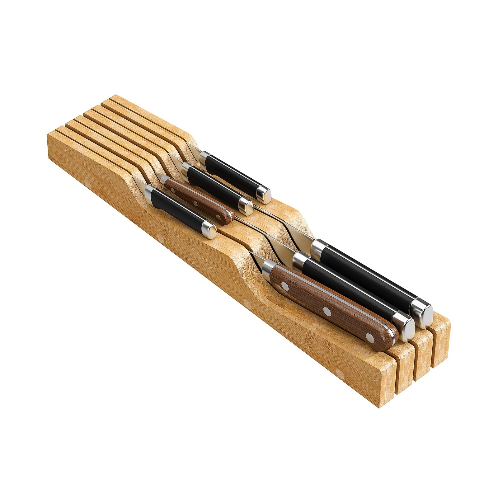 Aoibox  Bamboo In Drawer Knife Block with Multiple Slots and Shear Holder for Organized Kitchen Storage