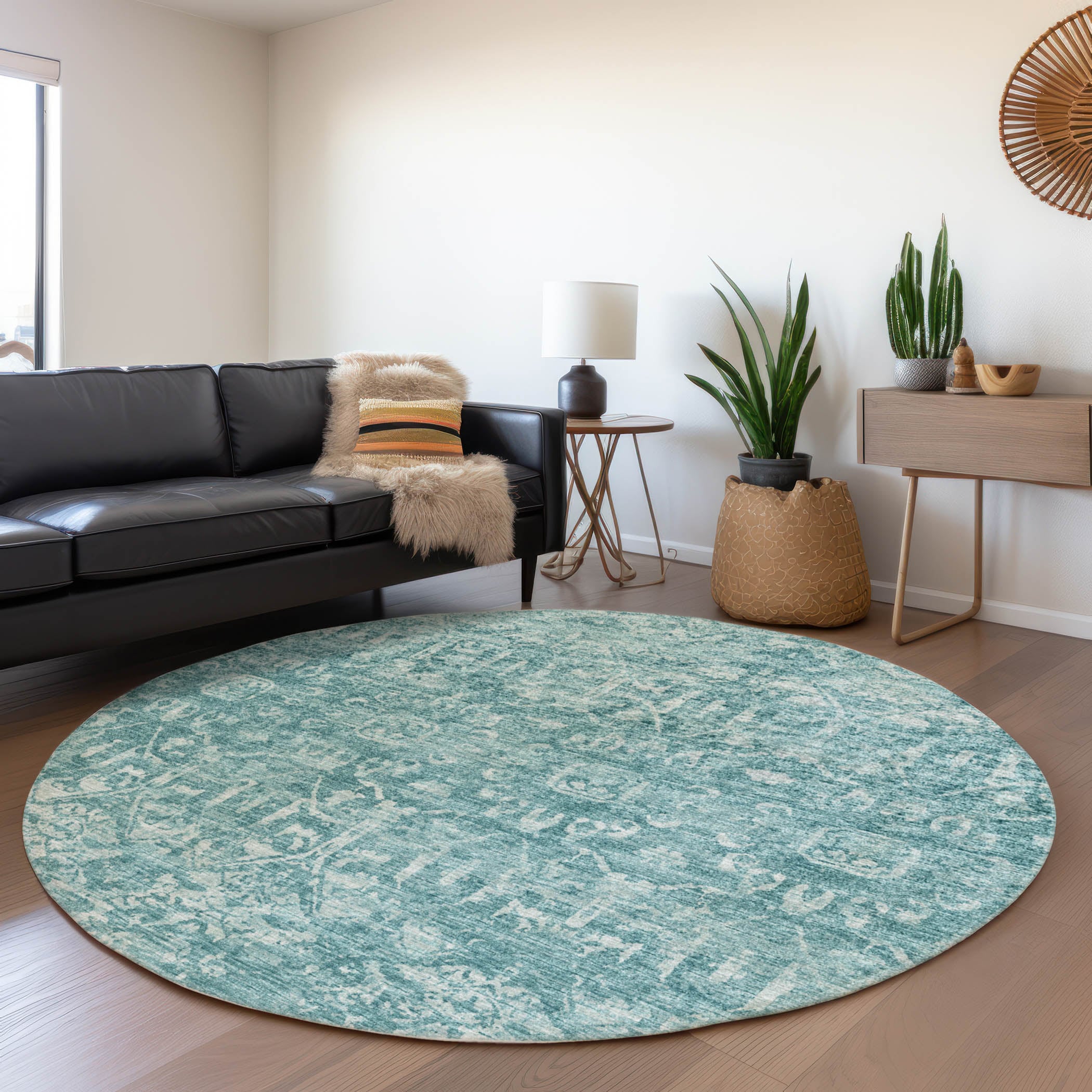 Addison Rugs AMF40BL8RO Mayfield AMF40BL 8 x 8 (ft) Loomed Polyester Blue Round Indoor Abstract Machine washable Area rug