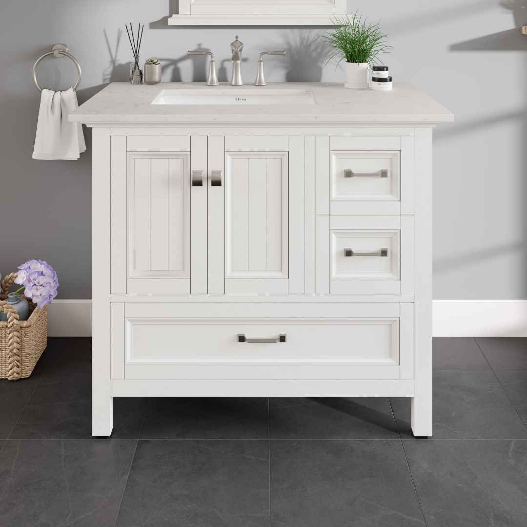 Eviva EVVN612-36WH-Q Britney 36-in White Undermount Single Sink Bathroom Vanity with White Quartz Top