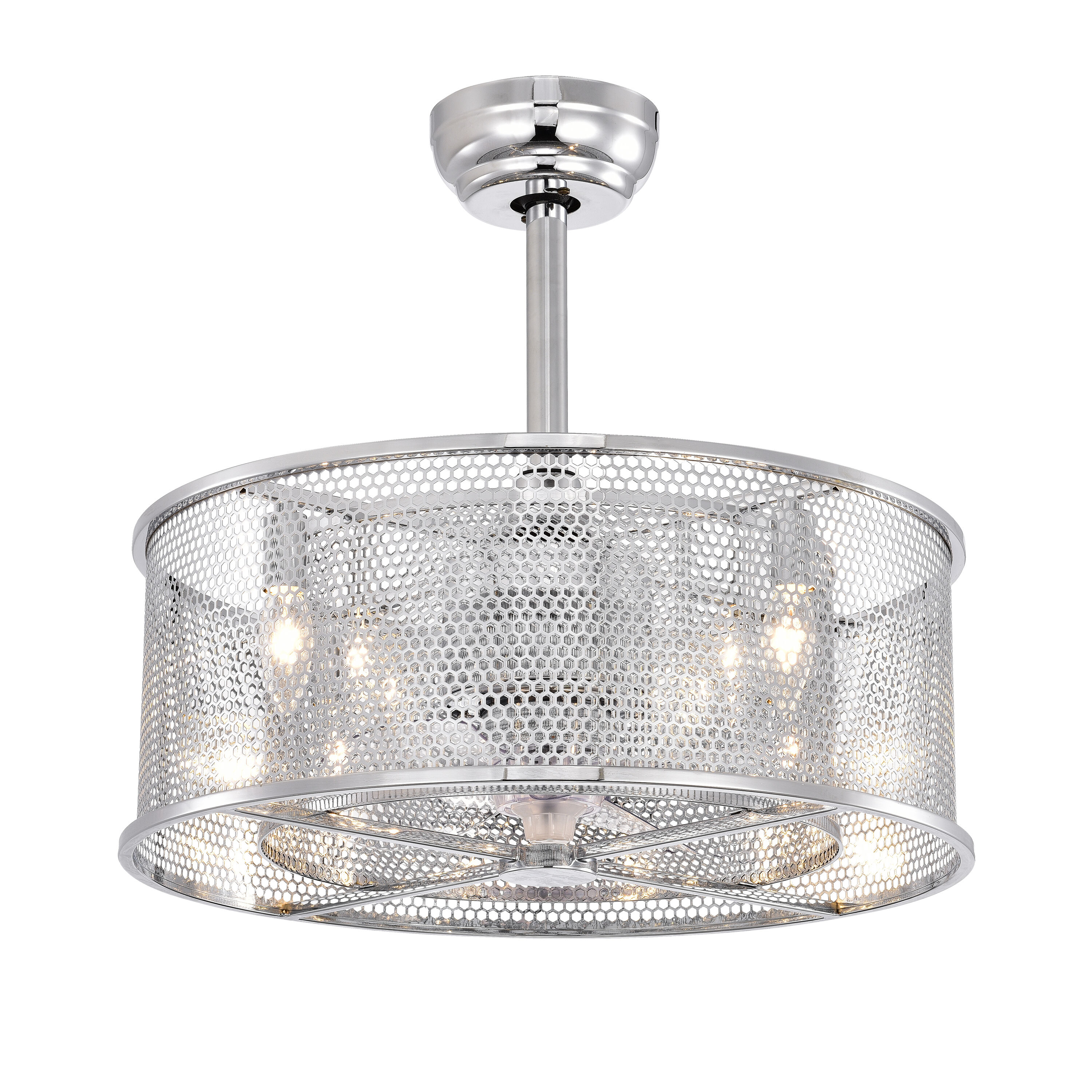 Bayfeve BFHM-65486-CF Adjustable Speed 20-in Outdoor Chrome with Transparent ABS Blades Cage Ceiling Fan With Light and Remote ( 3 -Blade )