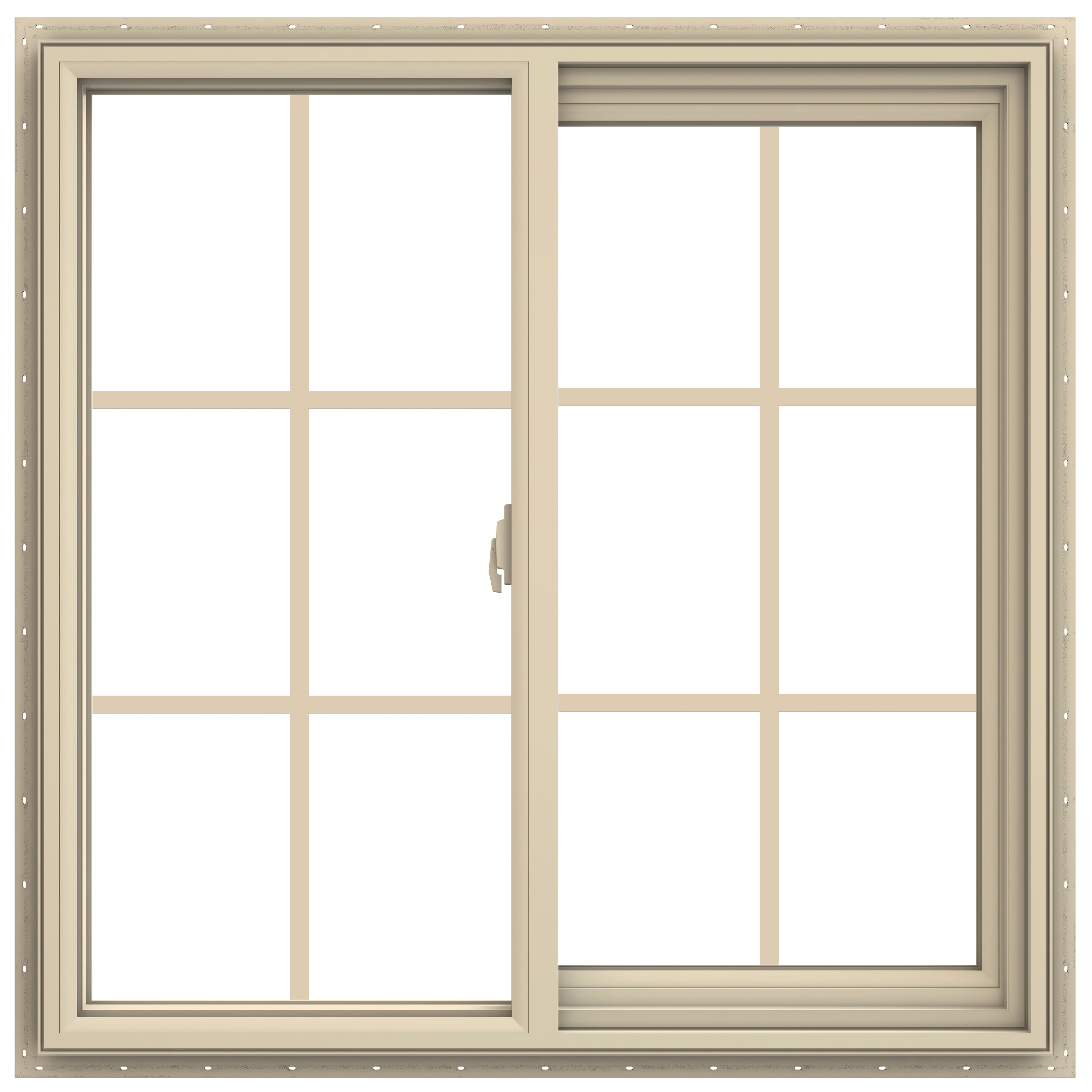 JELD-WEN LOWOLJW138500691 V-2500 35-1/2-in x 35-1/2-in Almond Exterior Almond Interior Right-Handed Vinyl Sliding Window Annealed Glass with Grids (Full Screen Included)