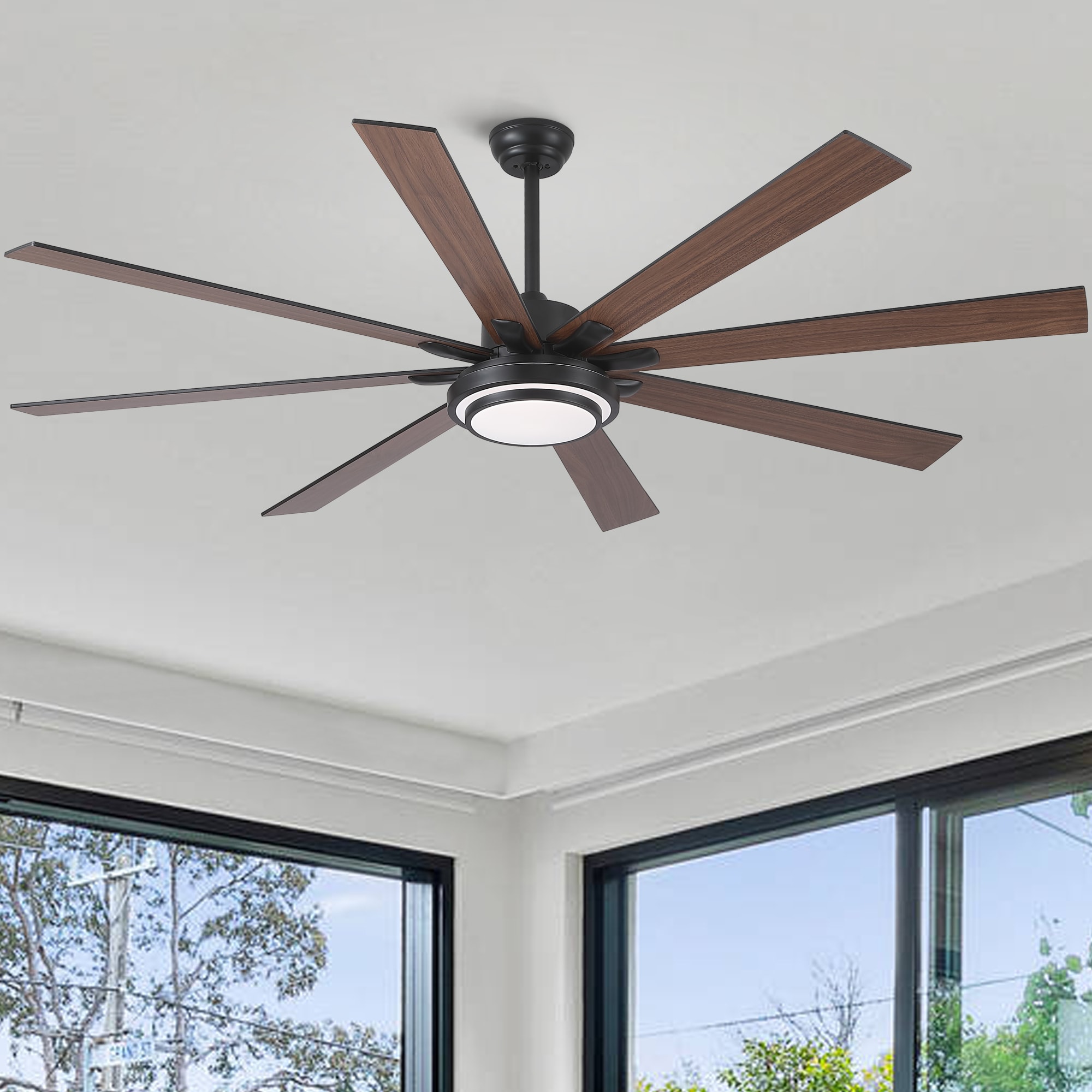 YUHAO LSDC8723BK72 GrandGlow 72-in Color-Changing Integrated LED Outdoor Black with Multiple finishes Blades Ceiling Fan With Light - Remote Included ( 8 -Blade )