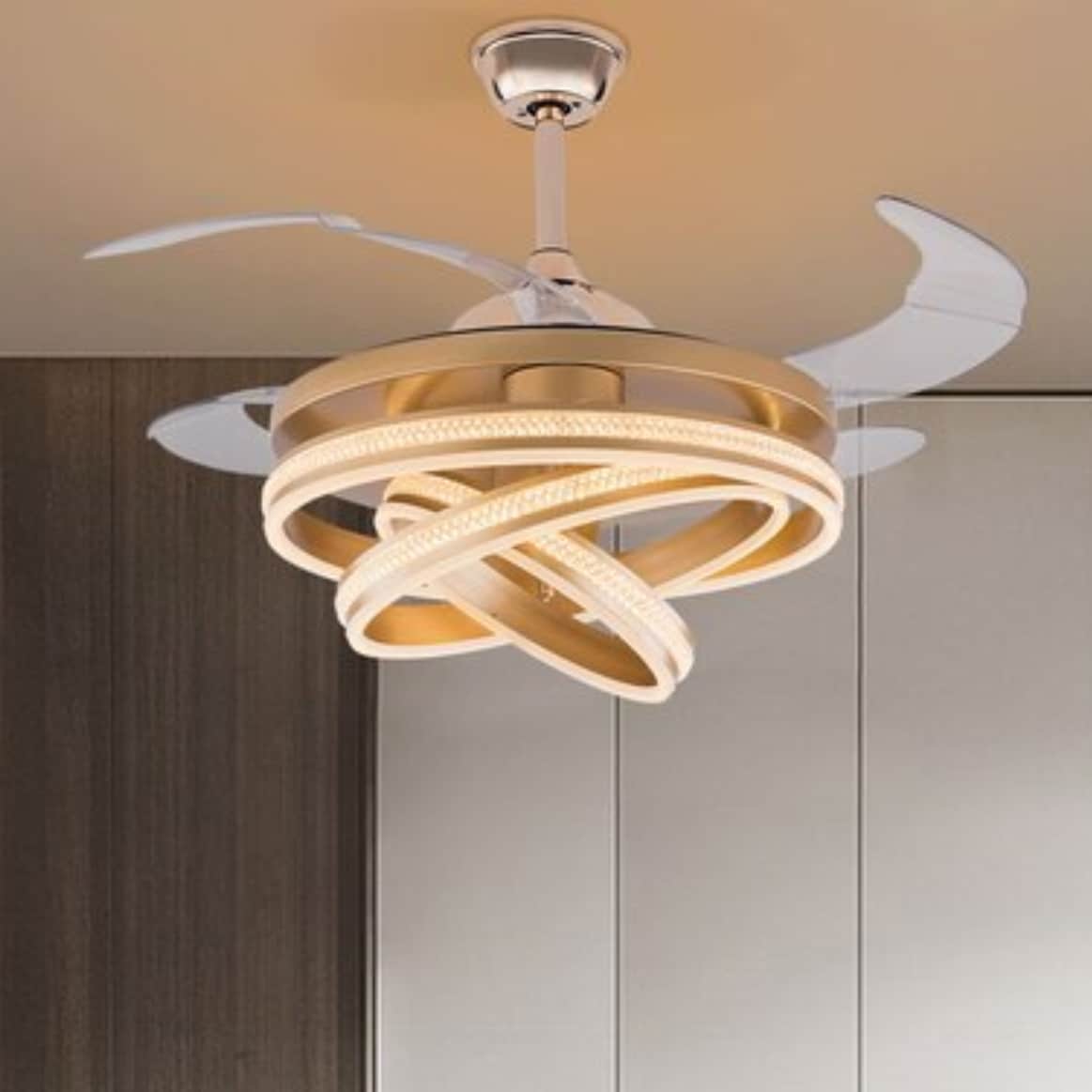 Oukaning JZUCODN399HCX 42-in Color-Changing Integrated LED 6-Speed Reversible DIY Ring Gold with ABS Blades Chandelier Ceiling Fan With Light - Remote Included ( 4 -Blade )