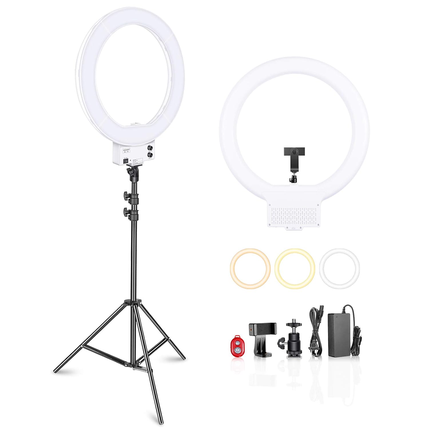 NEEWER 18 Inch 55W LED Ring Light with 61 Inch Tripod Stand Phone Holder Cold Shoe Adapter Color Filters and Carrying Bag for Photography Streaming Makeup Video Recording
