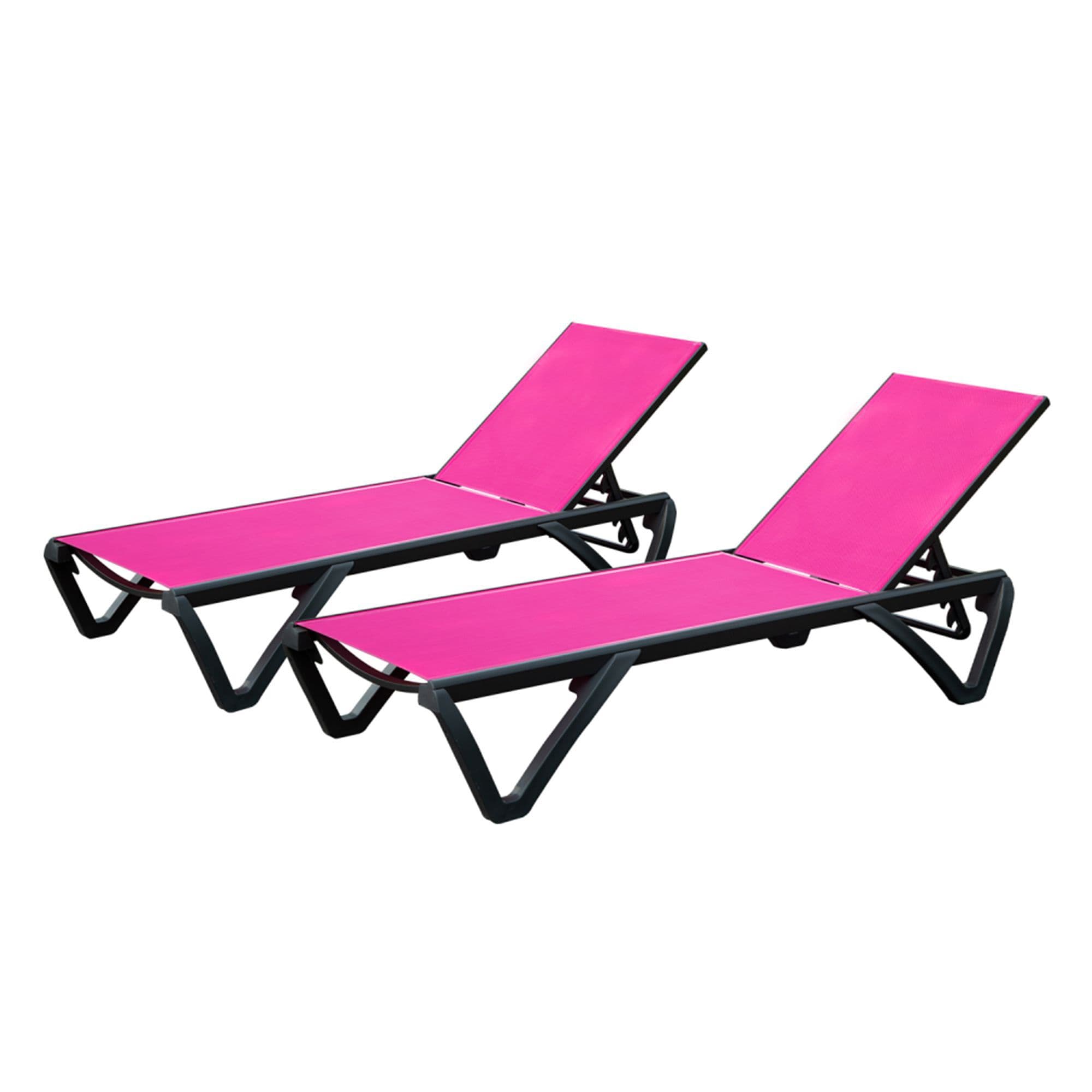 Miki Shinly DOL-9685-13MI Lounge Chair Set of 2 Stackable Powder-coated aluminum Aluminum Frame Stationary Chaise Lounge Chair with Pink Mesh Seat