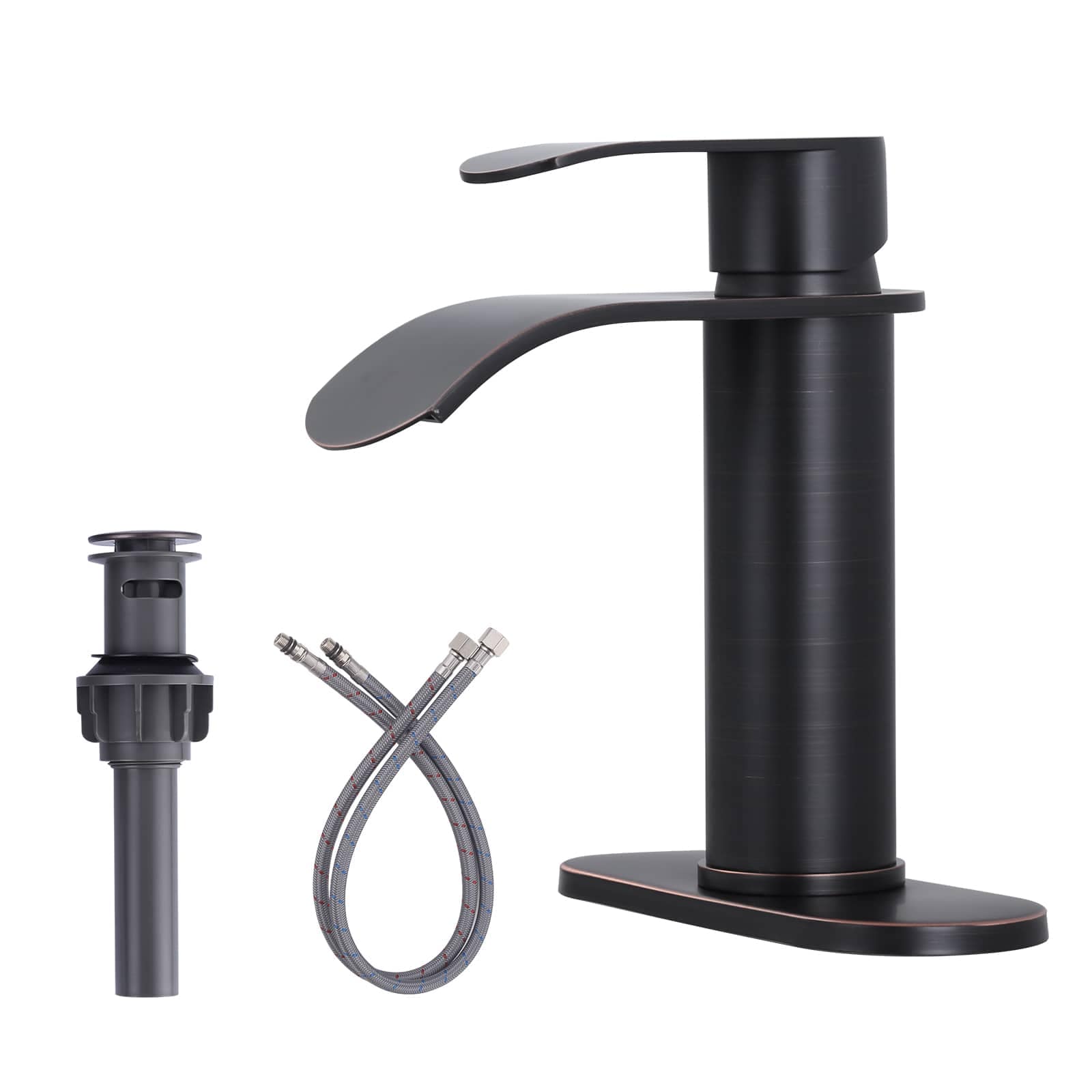 ALEASHA Single Hole Single Handle High Arc Waterfall Bathroom Faucet with Pop Up Drain and Supply Lines in Oil Rubbed Bronze