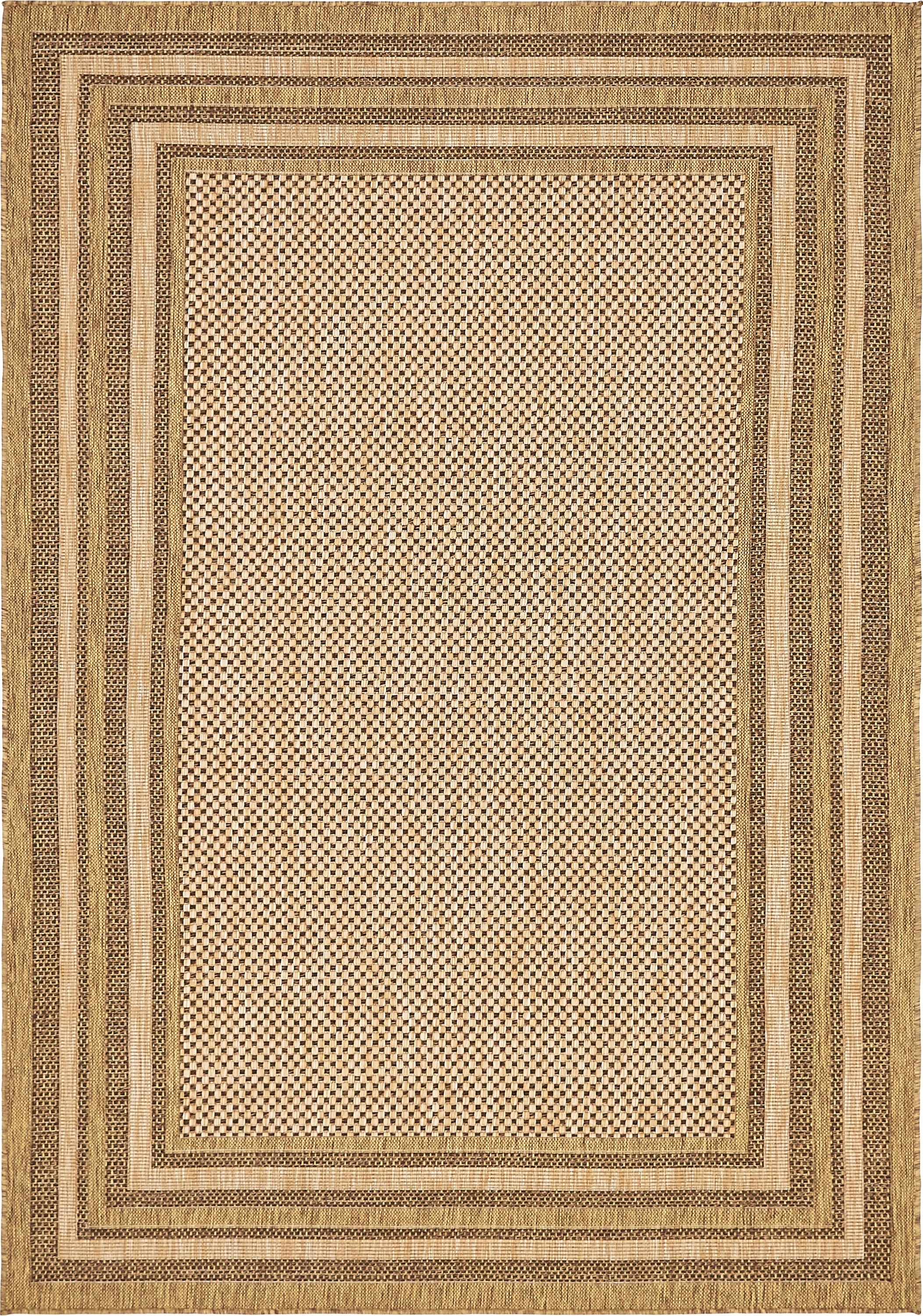 Unique Loom 3135600 Multi Border Outdoor 6 x 9 (ft) Loomed Polypropylene Brown/Light Brown Rectangular Indoor/Outdoor Geometric Area rug