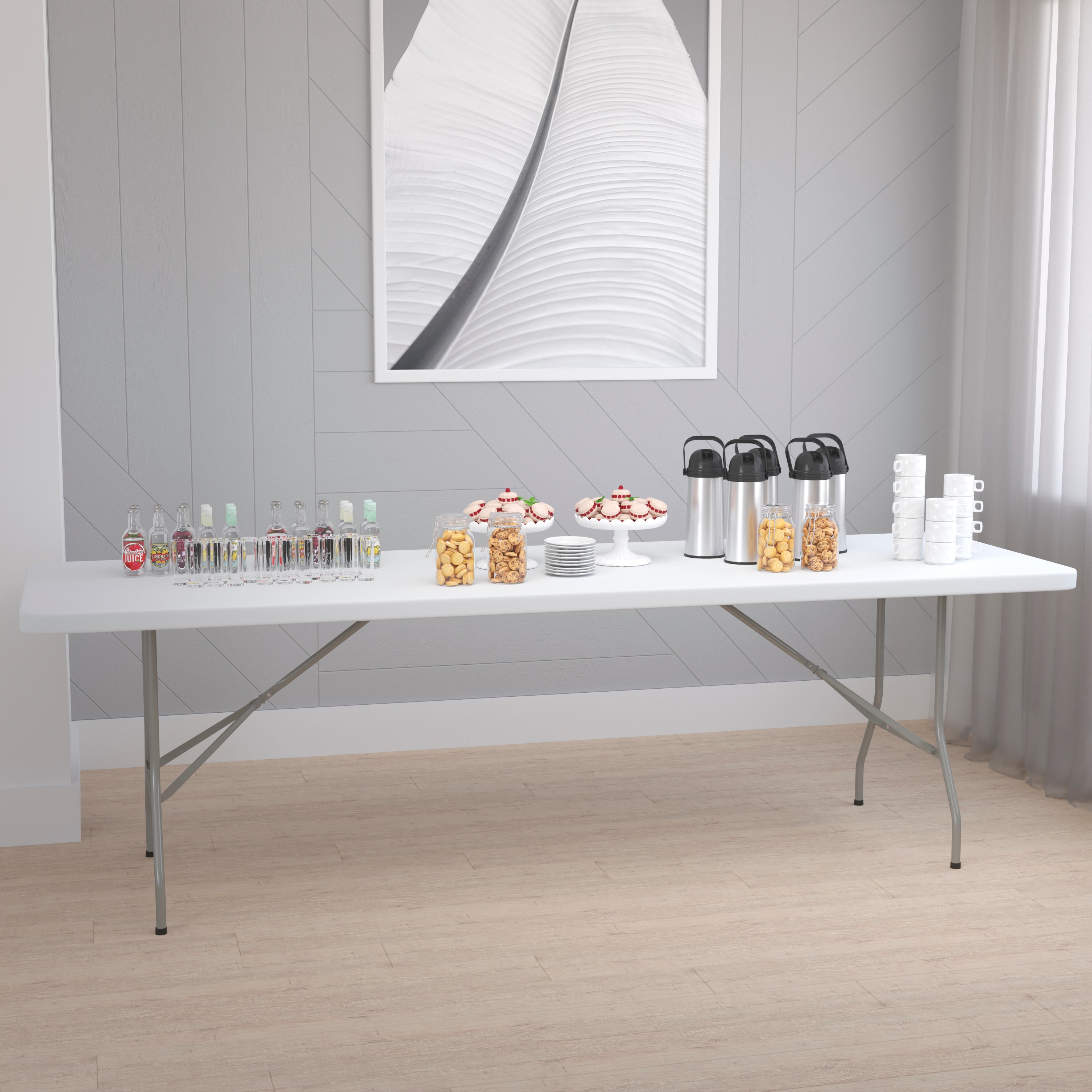 96-Inch Gray Powder Coated Metal Rectangular Folding Table