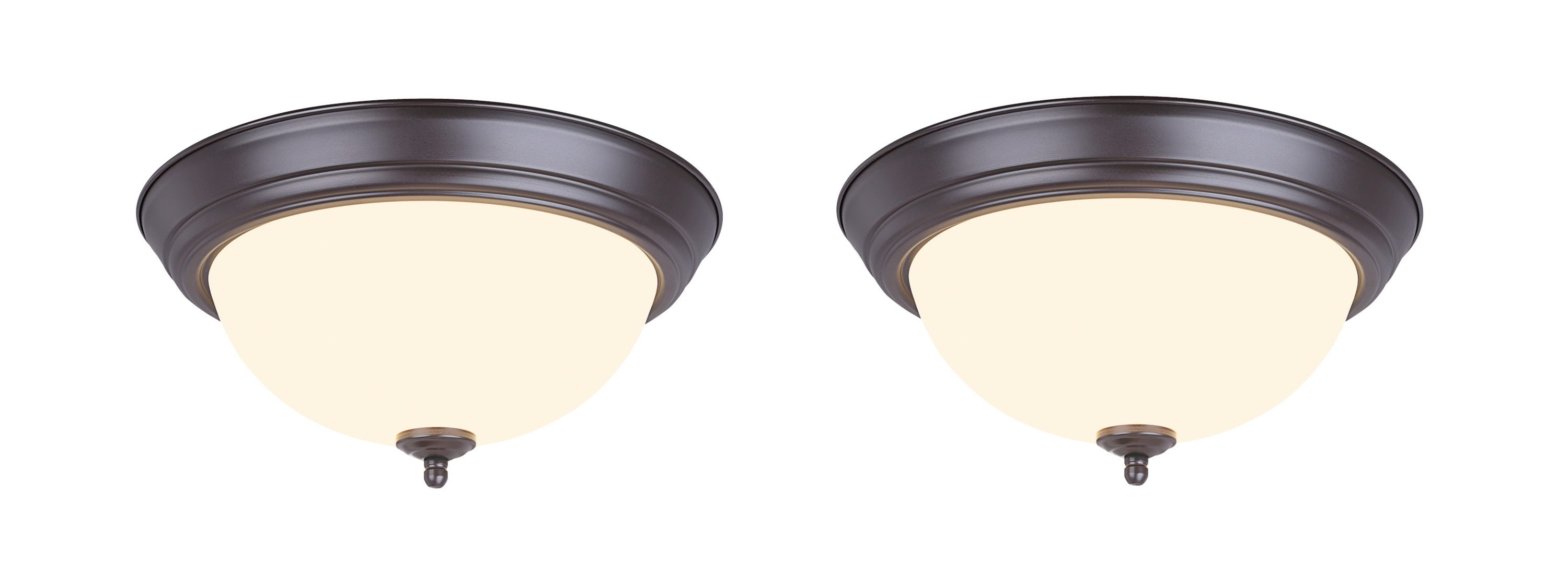 Bronze and Frosted Glass LED Flush Mount Ceiling Light, 11" Diameter, 2 Pack