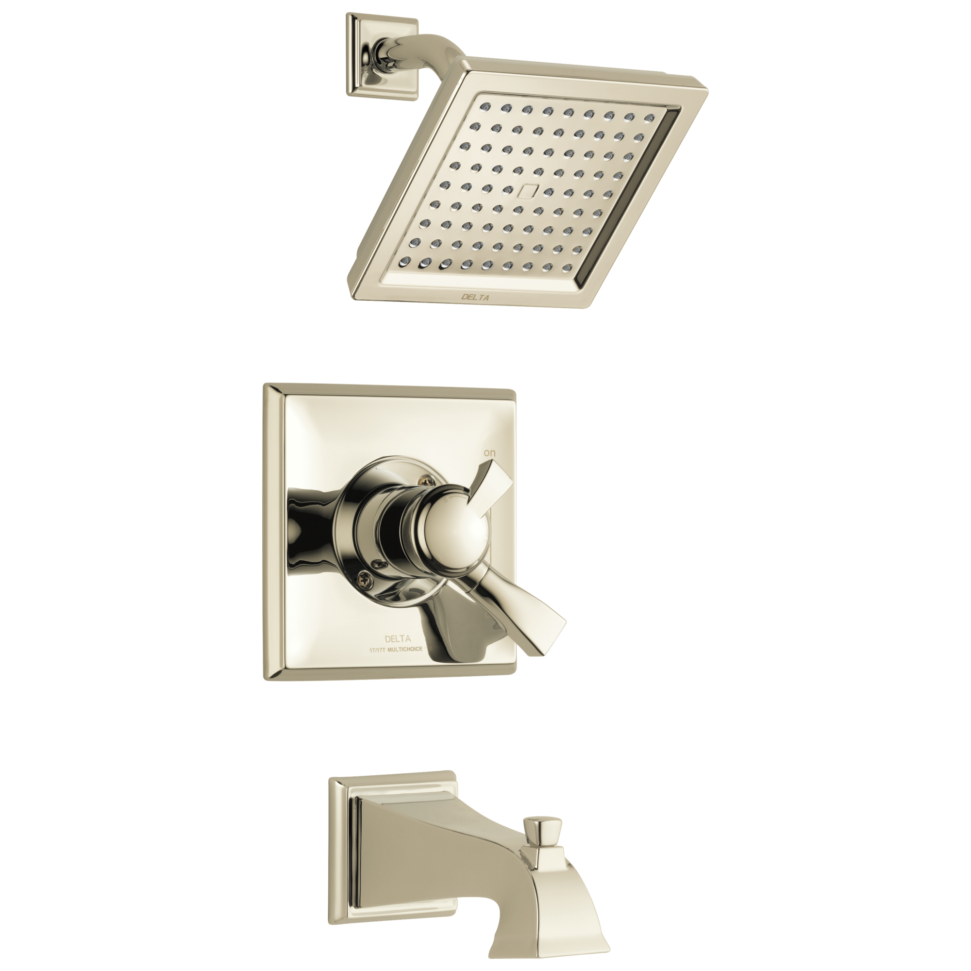 Delta T17451-PN-WE Dryden Polished Nickel 2-handle Single function 6.5625-Inches Square Bathtub and shower Faucet