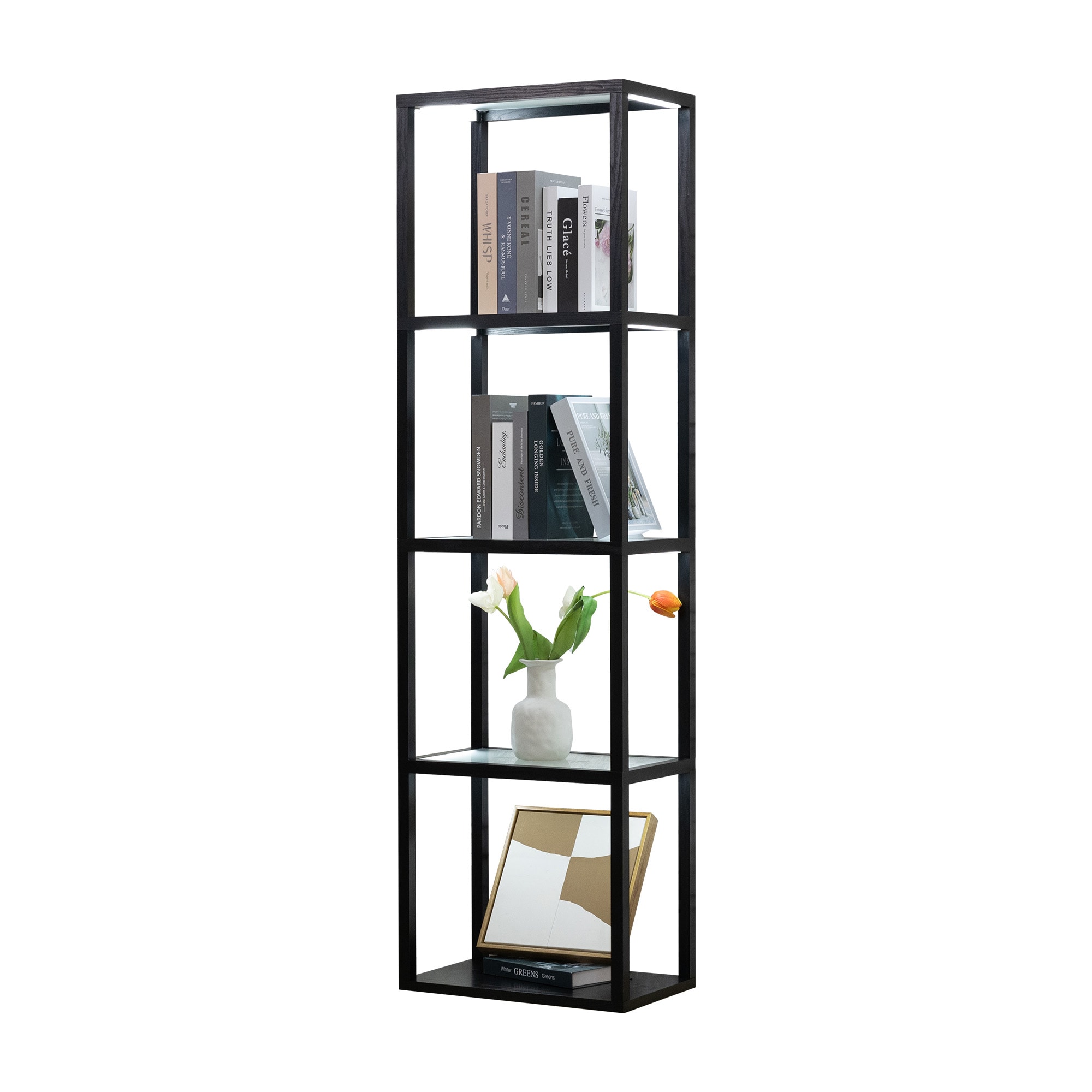 FENLO FEN-106-CCT-BK Open Glass CCT Display Black Shelf Floor Lamp with No shade Shade