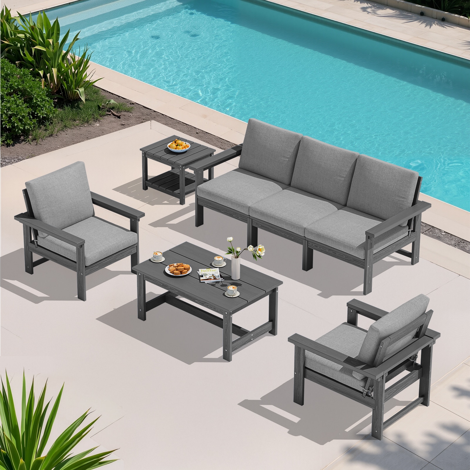 VOUA ZHSF06-GY Patio conversation Set with talbe 4 -Piece Patio Sofa Conversation Set with Gray Cushions
