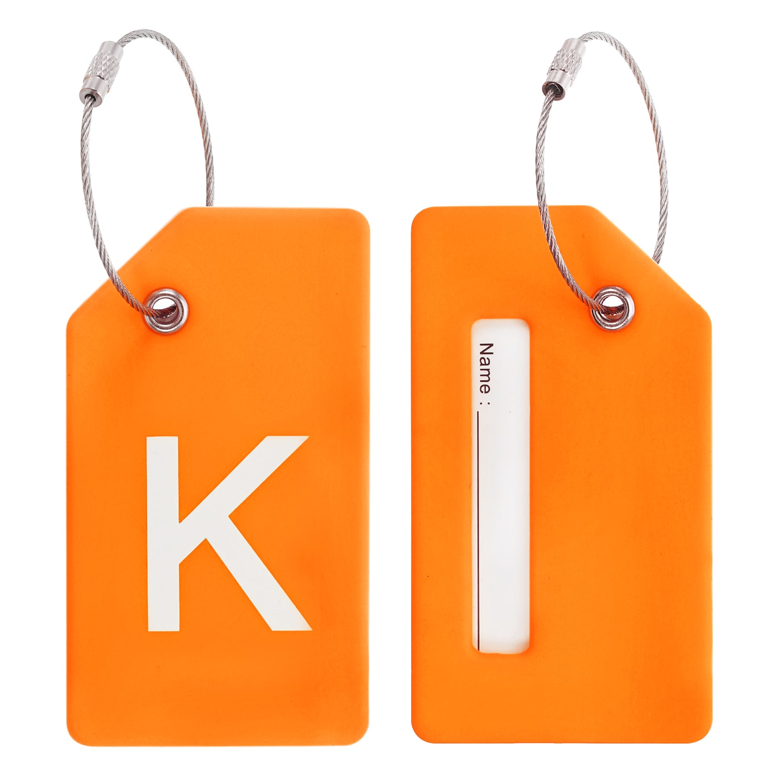 PATIKIL Initial Luggage Tags 2pcs Silicone Suitcase Tag Identifier ID Card Holder Unique Luggage Name Tags with Stainless Steel Loop Letter K Orange