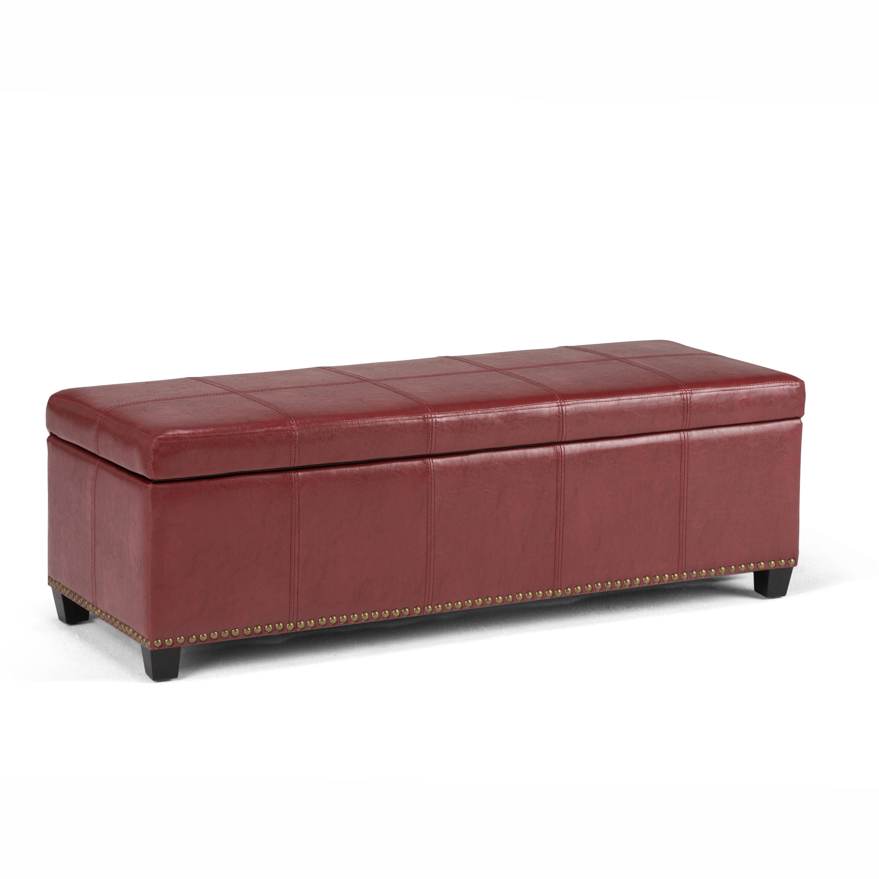 Simpli Home 3AXCOT-240-RRD Kingsley Casual Radicchio Red Faux Leather Storage Ottoman